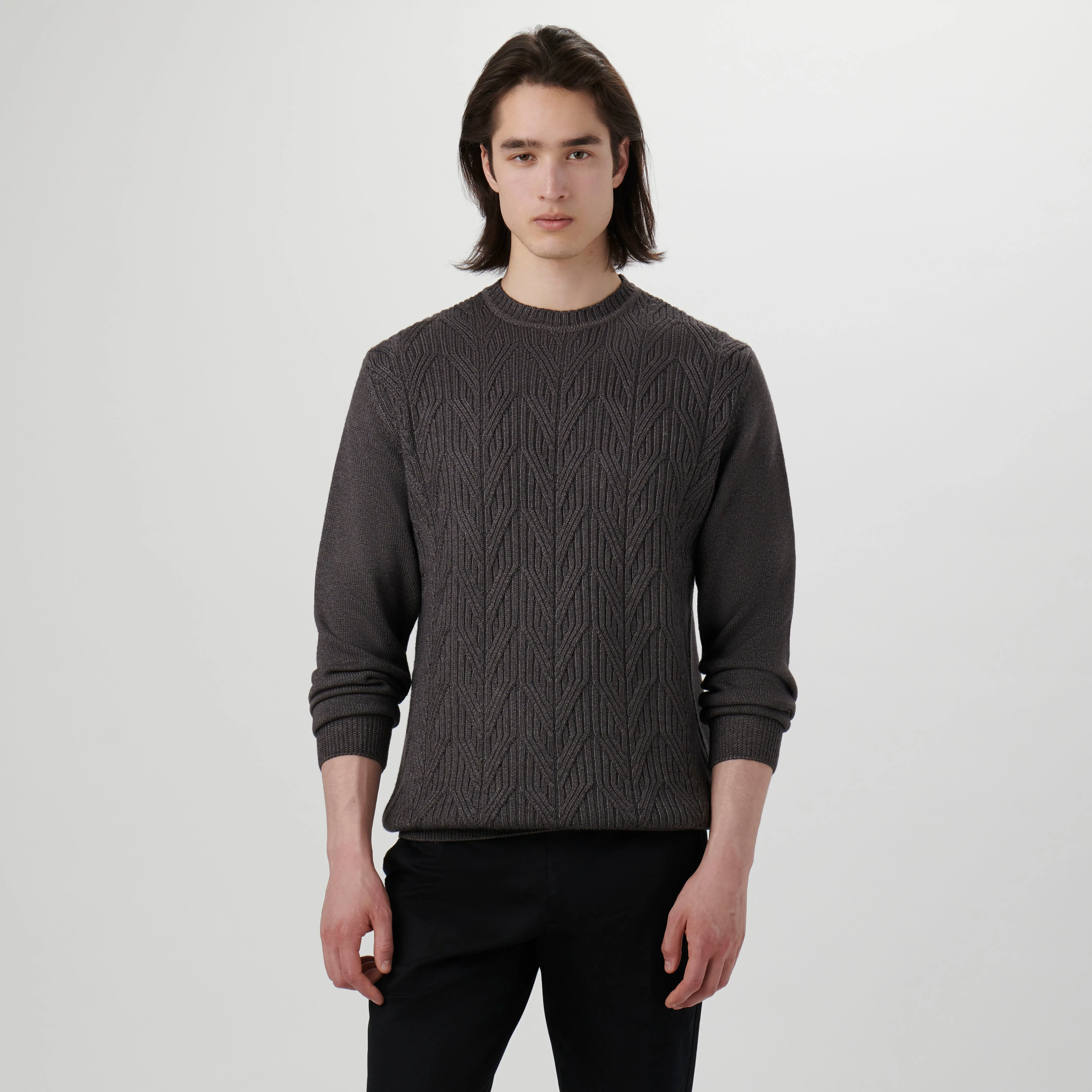 Cable Knit Crew Neck Sweater sold by Bugatchi product image thumbnail 2