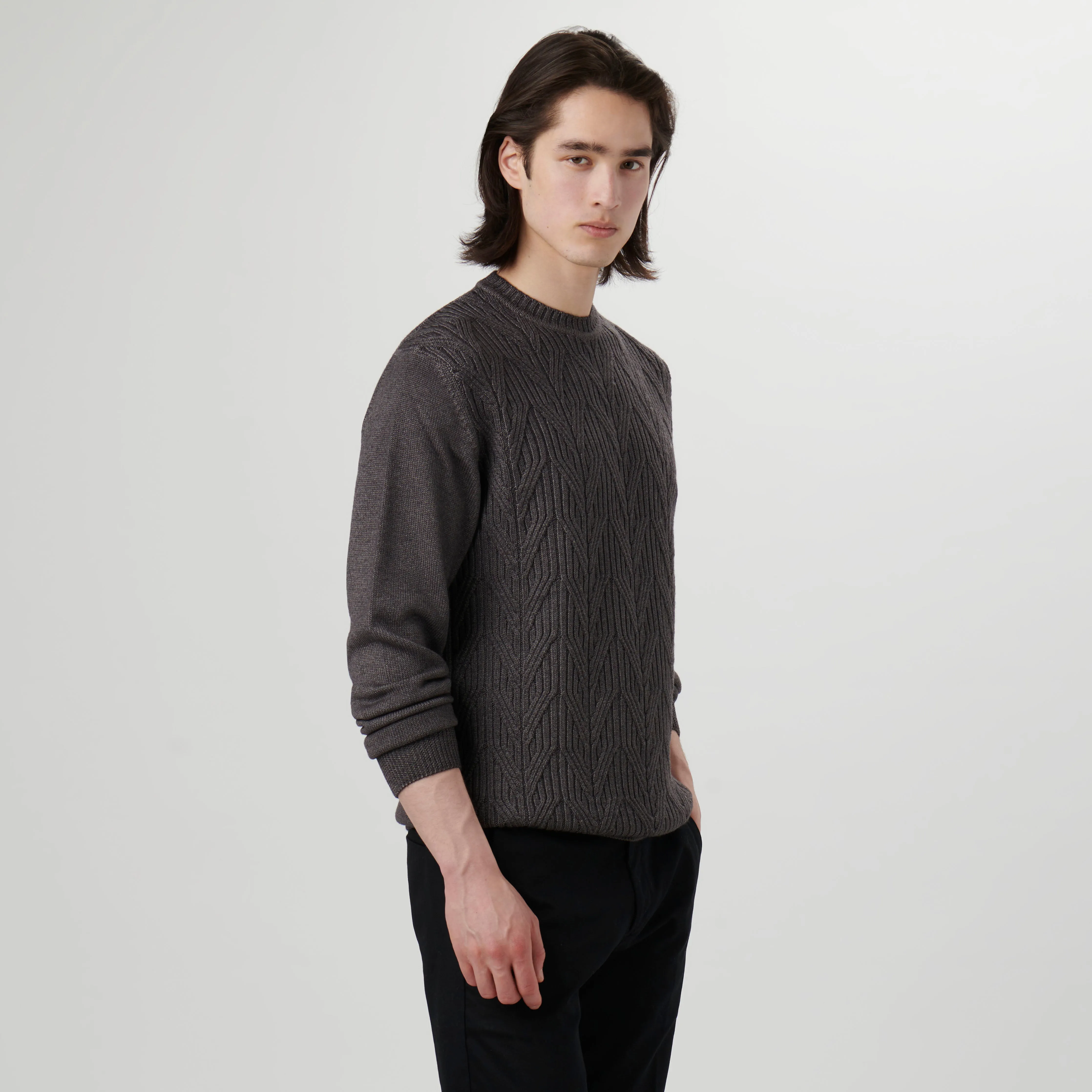 Cable Knit Crew Neck Sweater sold by Bugatchi product image thumbnail 3