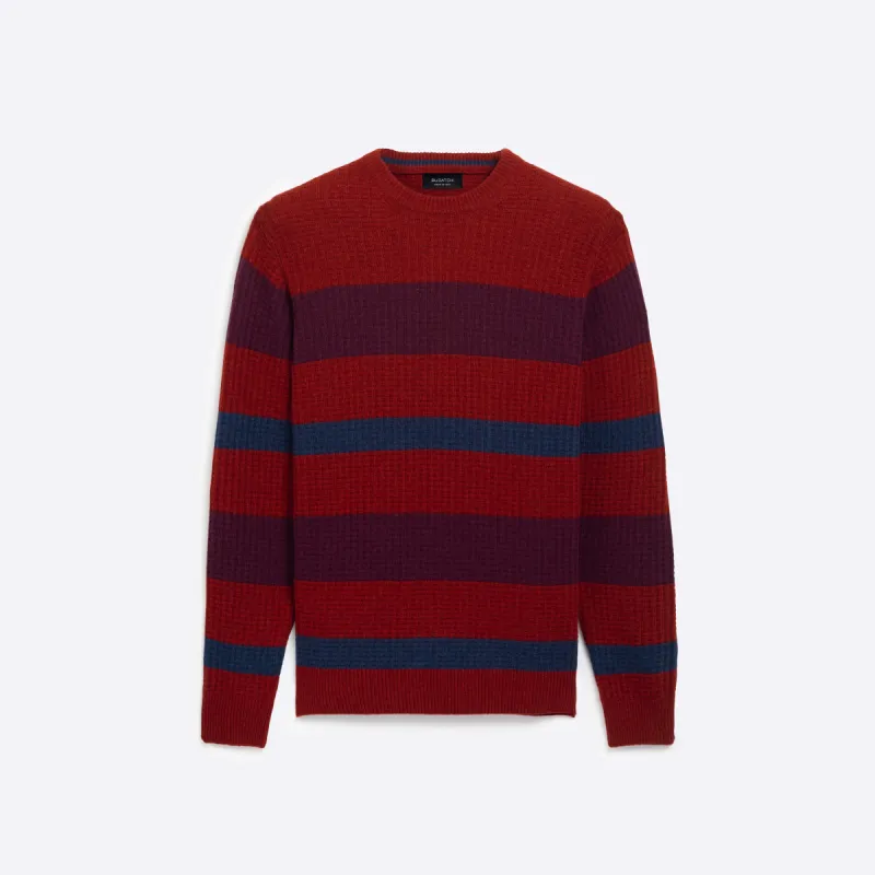 Striped Waffle Crew Neck Sweater sold by Bugatchi