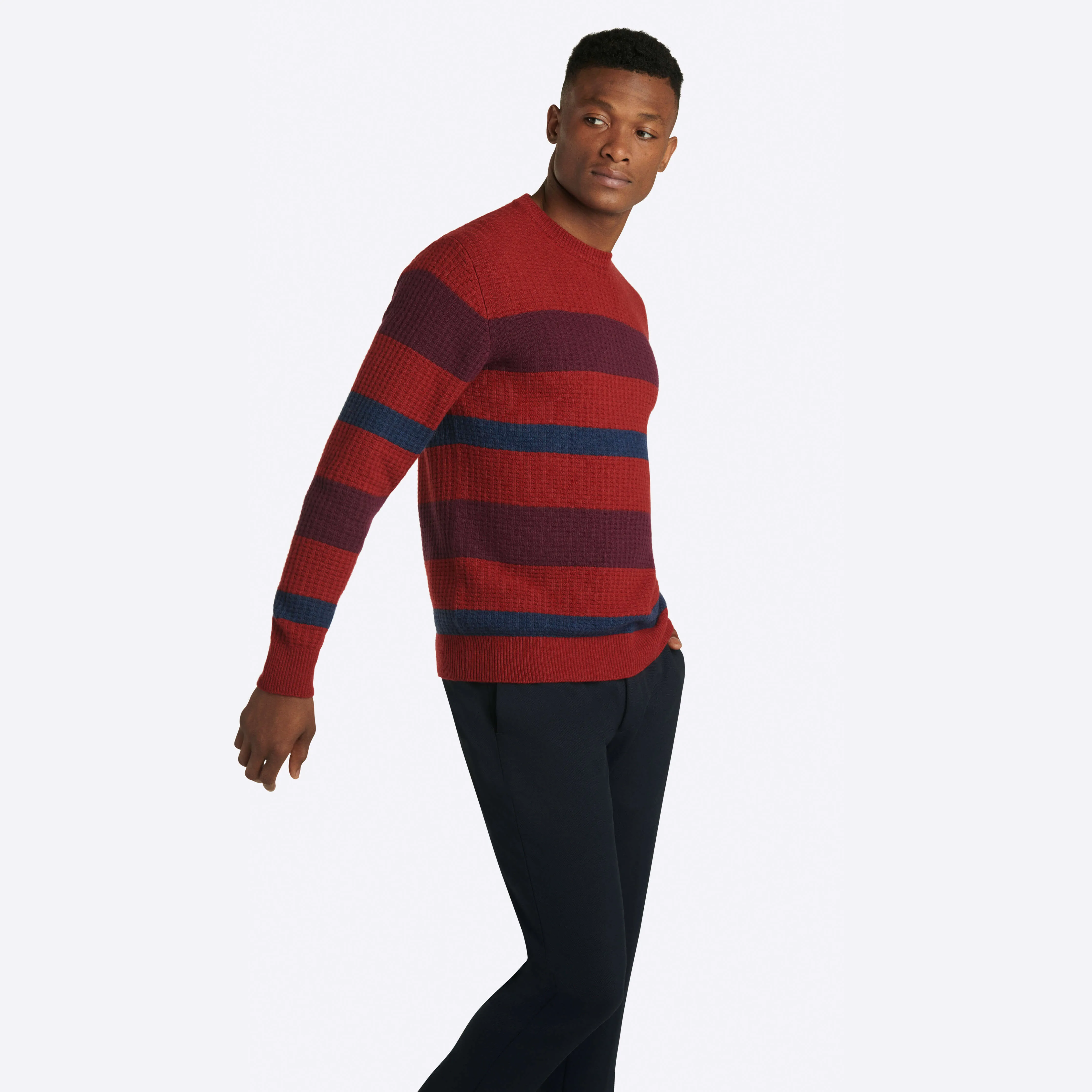 Striped Waffle Crew Neck Sweater sold by Bugatchi product image thumbnail 3