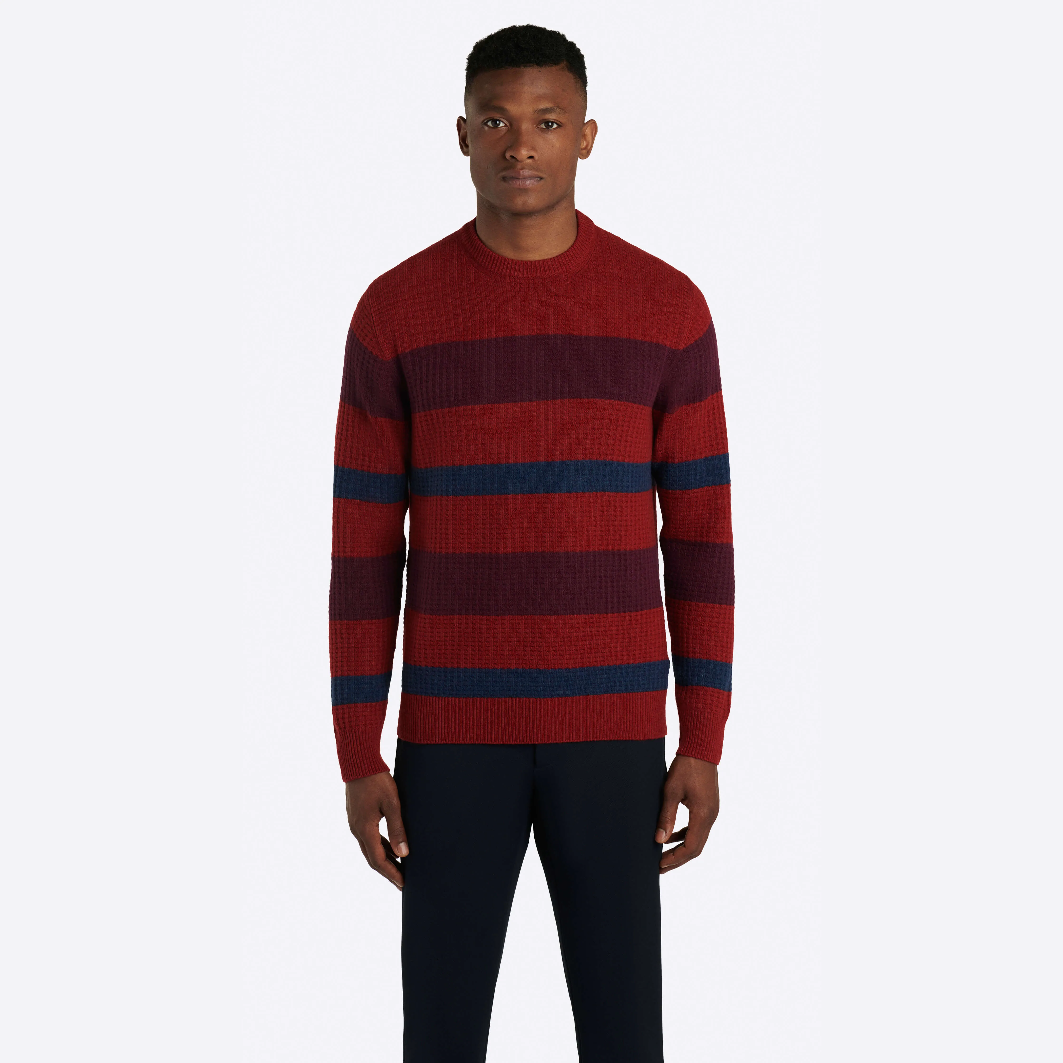 Striped Waffle Crew Neck Sweater sold by Bugatchi product image thumbnail 2