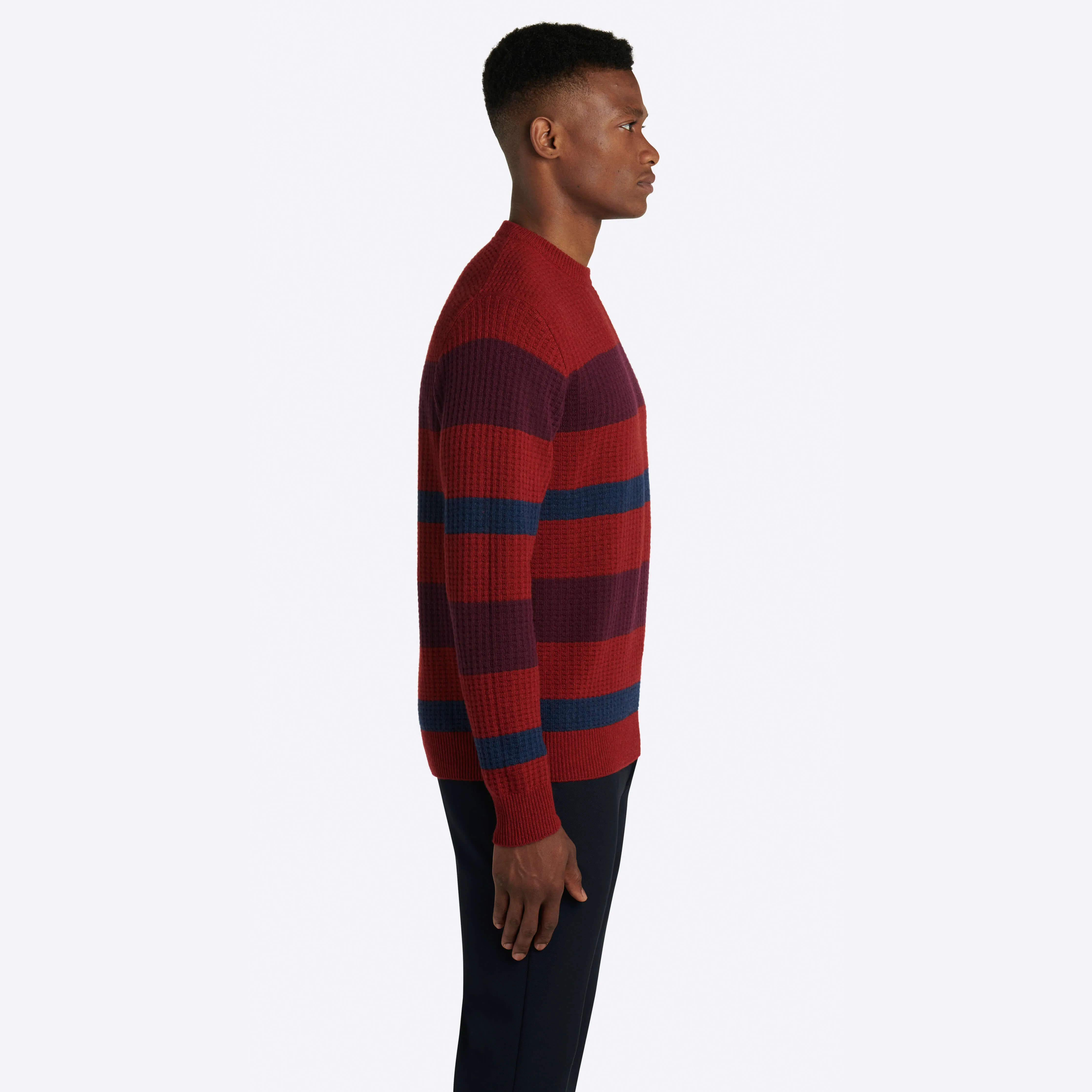 Striped Waffle Crew Neck Sweater sold by Bugatchi product image thumbnail 4