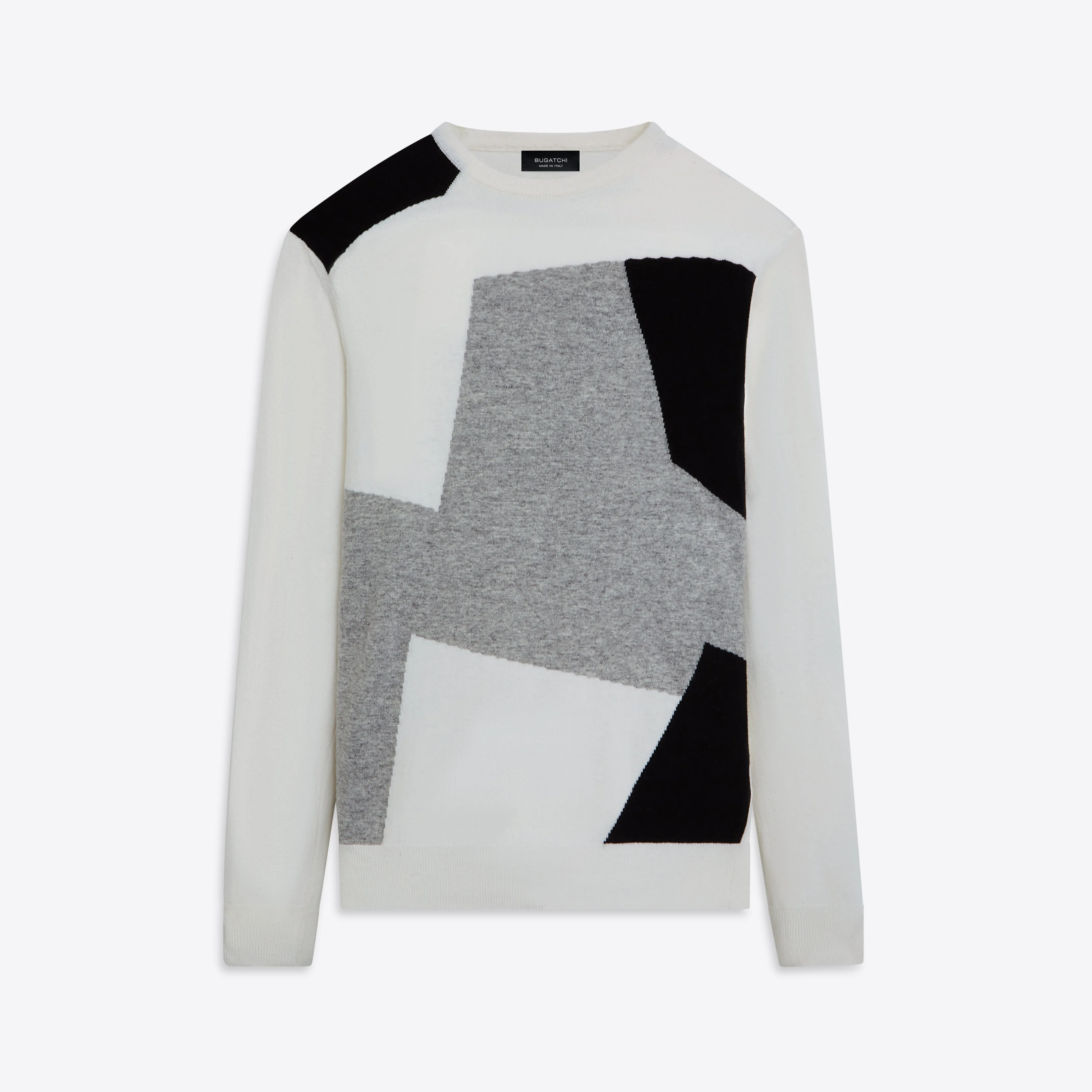 Crew Neck Patchwork Intarsia Sweater sold by Bugatchi
