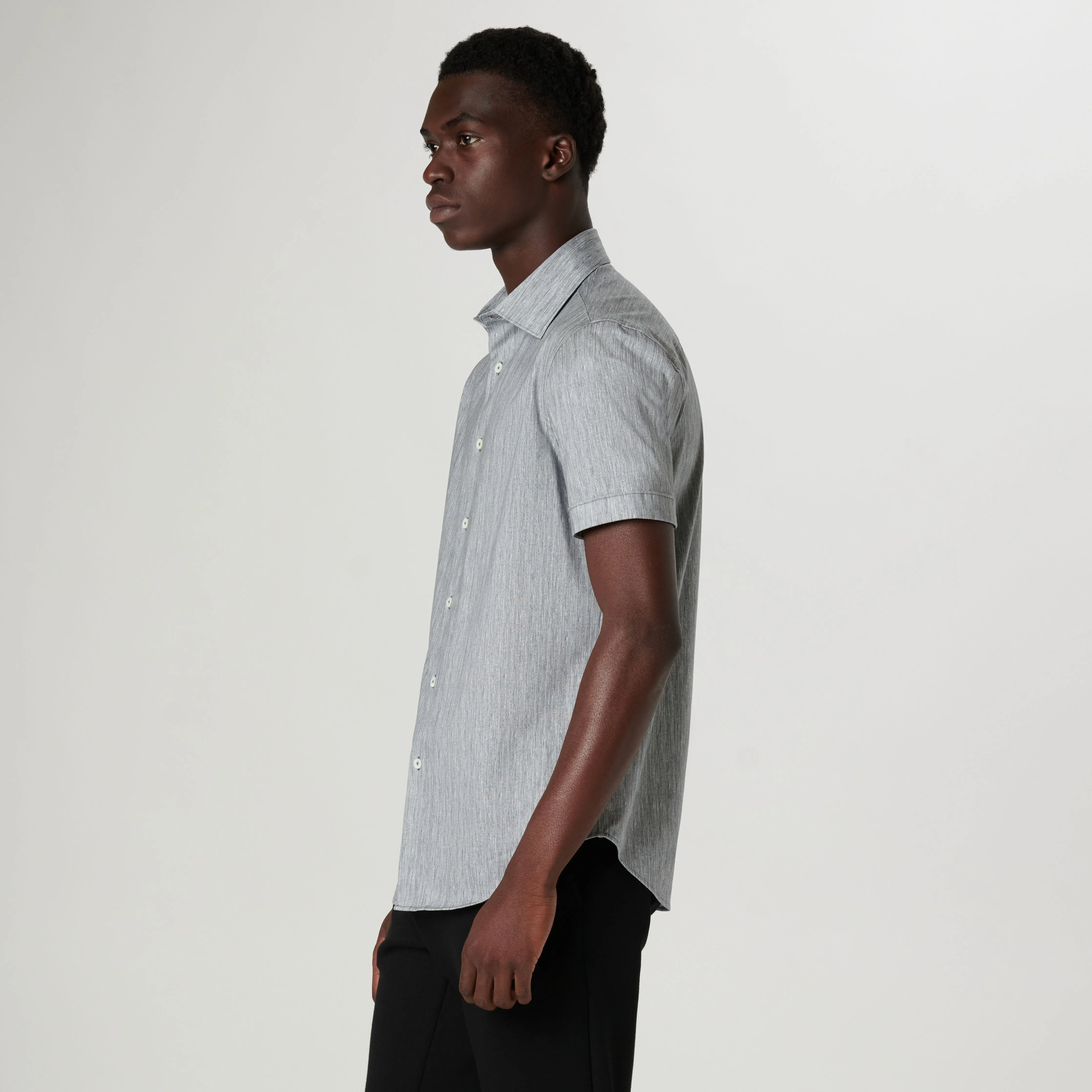 Miles Chambray Print OoohCotton Short Sleeve Shirt sold by Bugatchi product image thumbnail 3