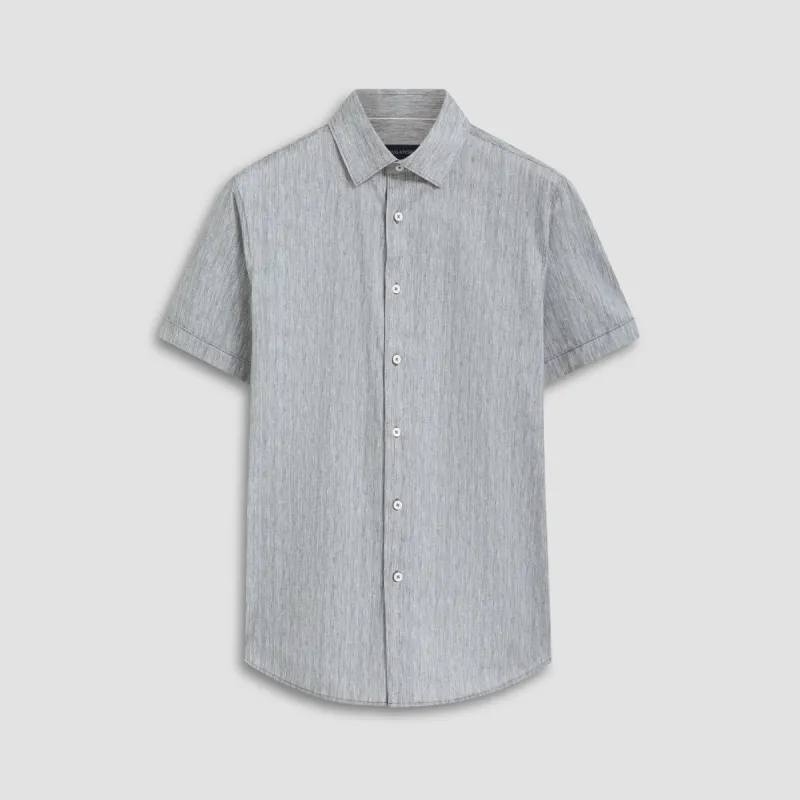 Miles Chambray Print OoohCotton Short Sleeve Shirt sold by Bugatchi