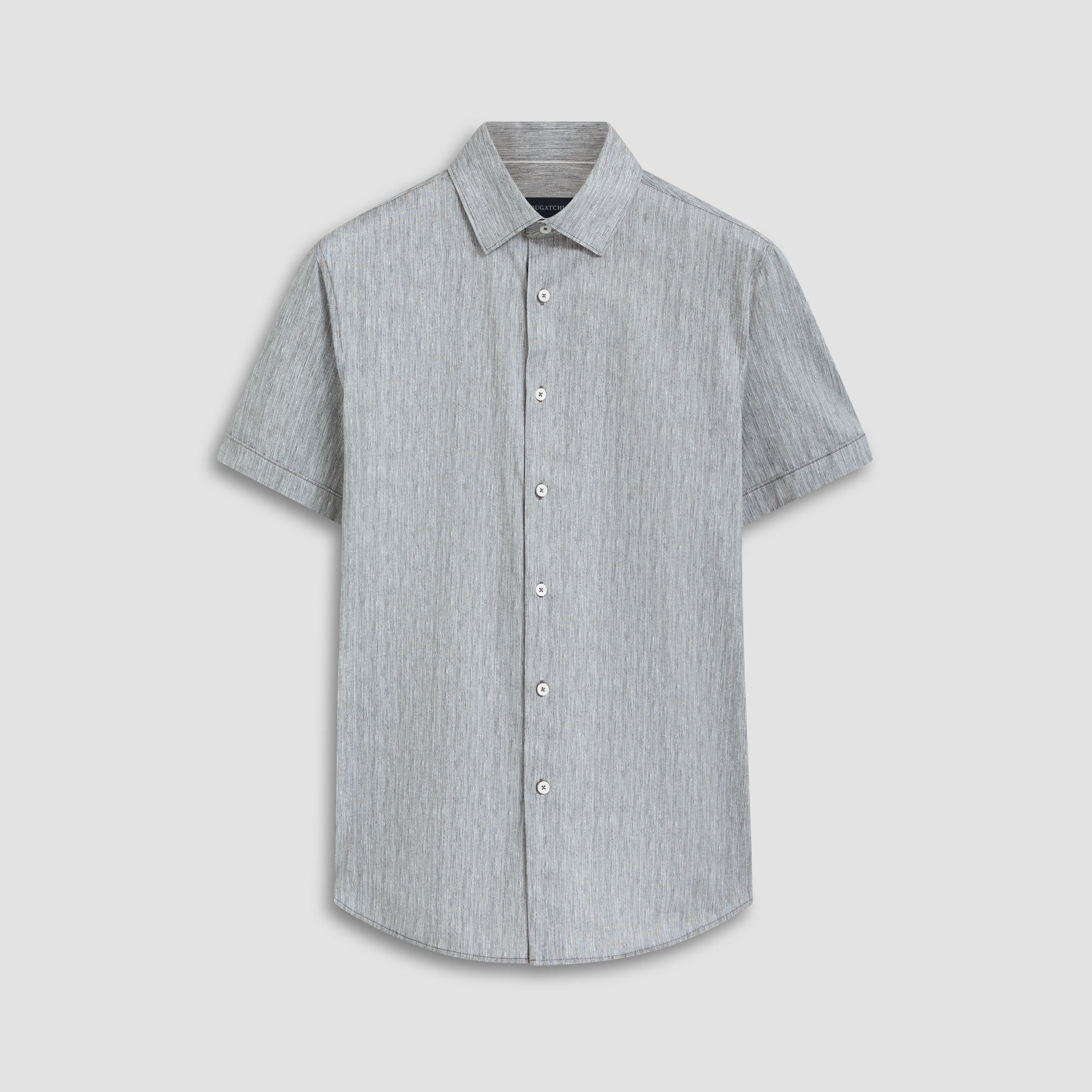 Miles Chambray Print OoohCotton Short Sleeve Shirt sold by Bugatchi