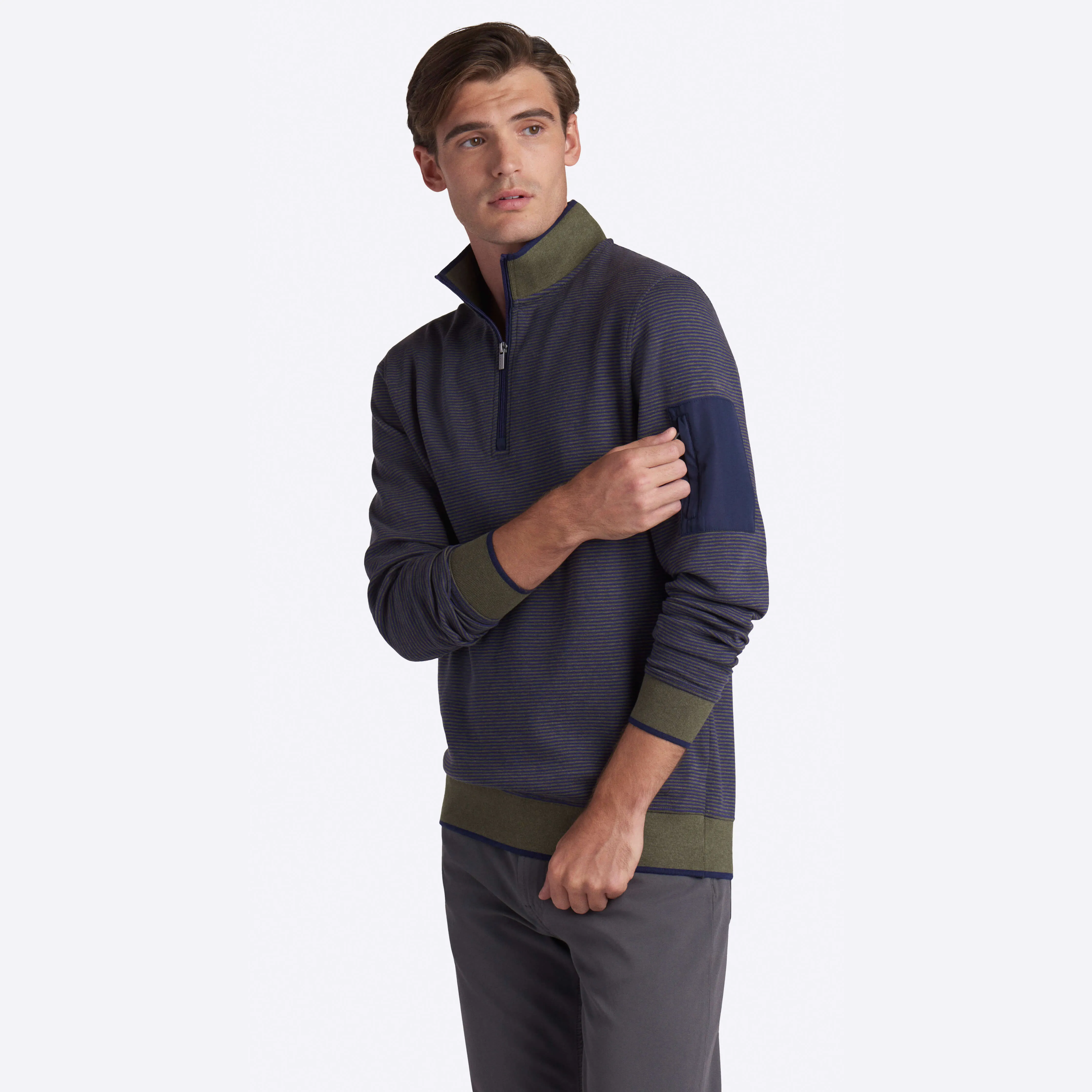 Striped Quarter Zip Mock Neck Pullover sold by Bugatchi product image thumbnail 3