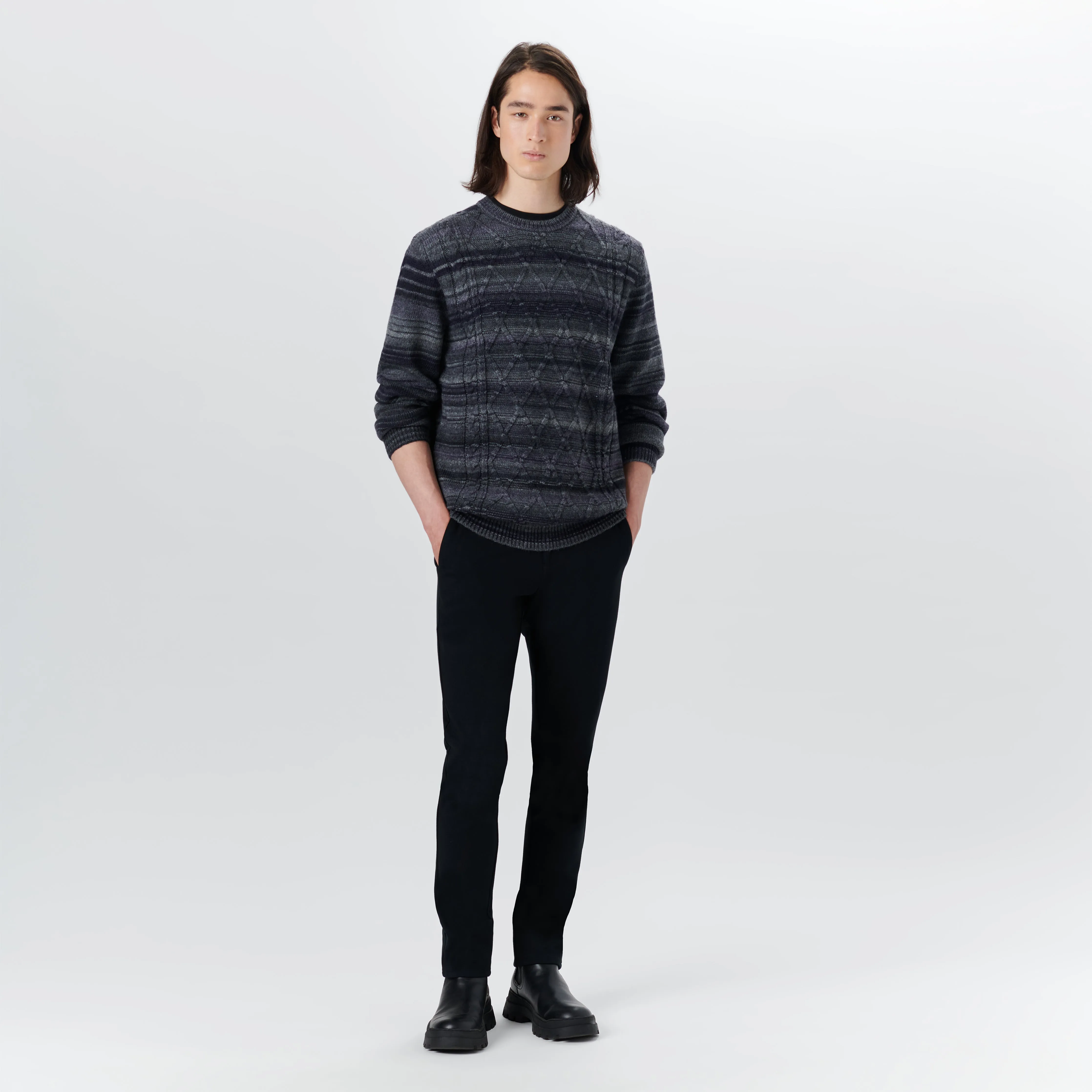 Crew Neck Striped Jacquard Sweater sold by Bugatchi product image thumbnail 5