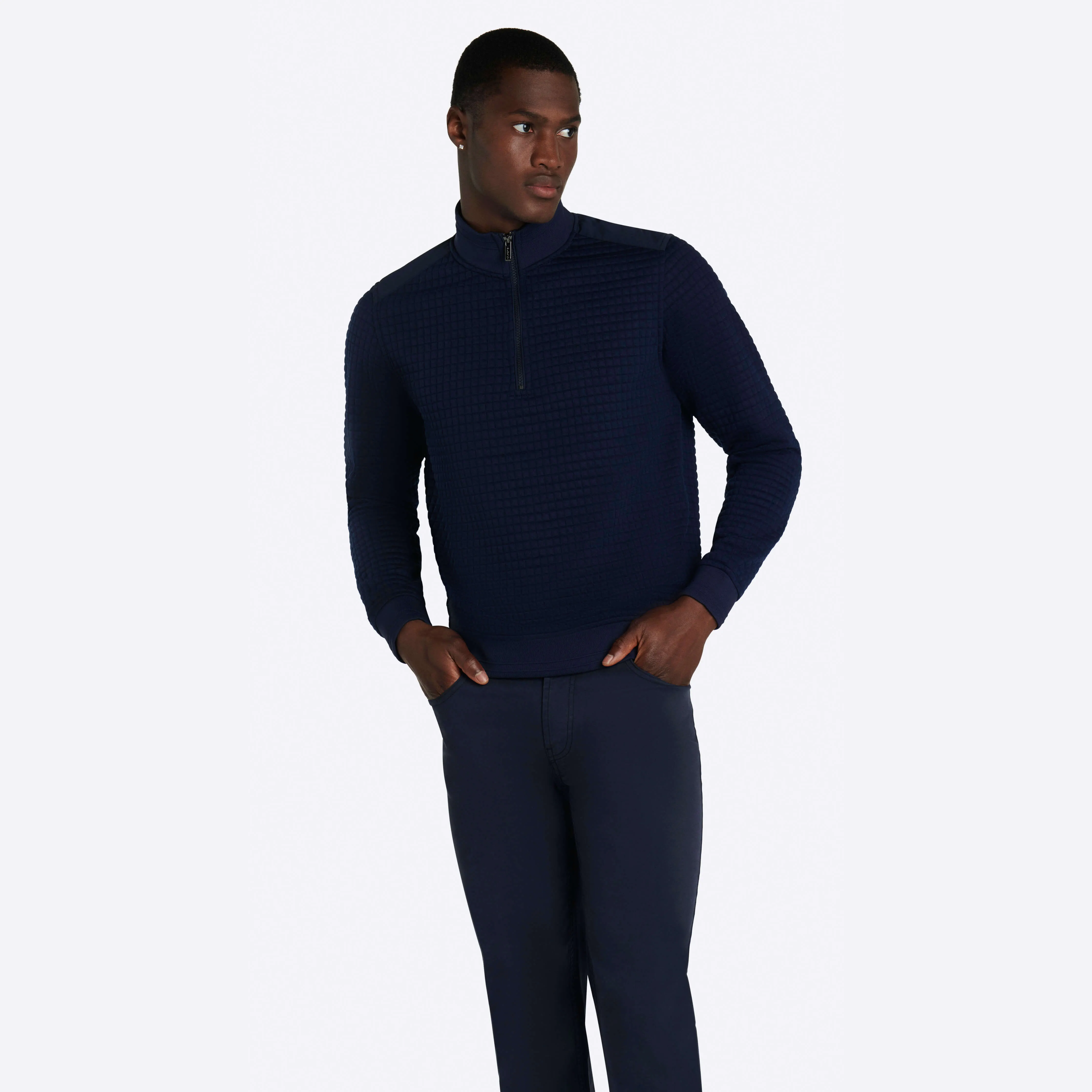 Waffle Knit Quarter Zip Mock Neck Pullover sold by Bugatchi product image thumbnail 3