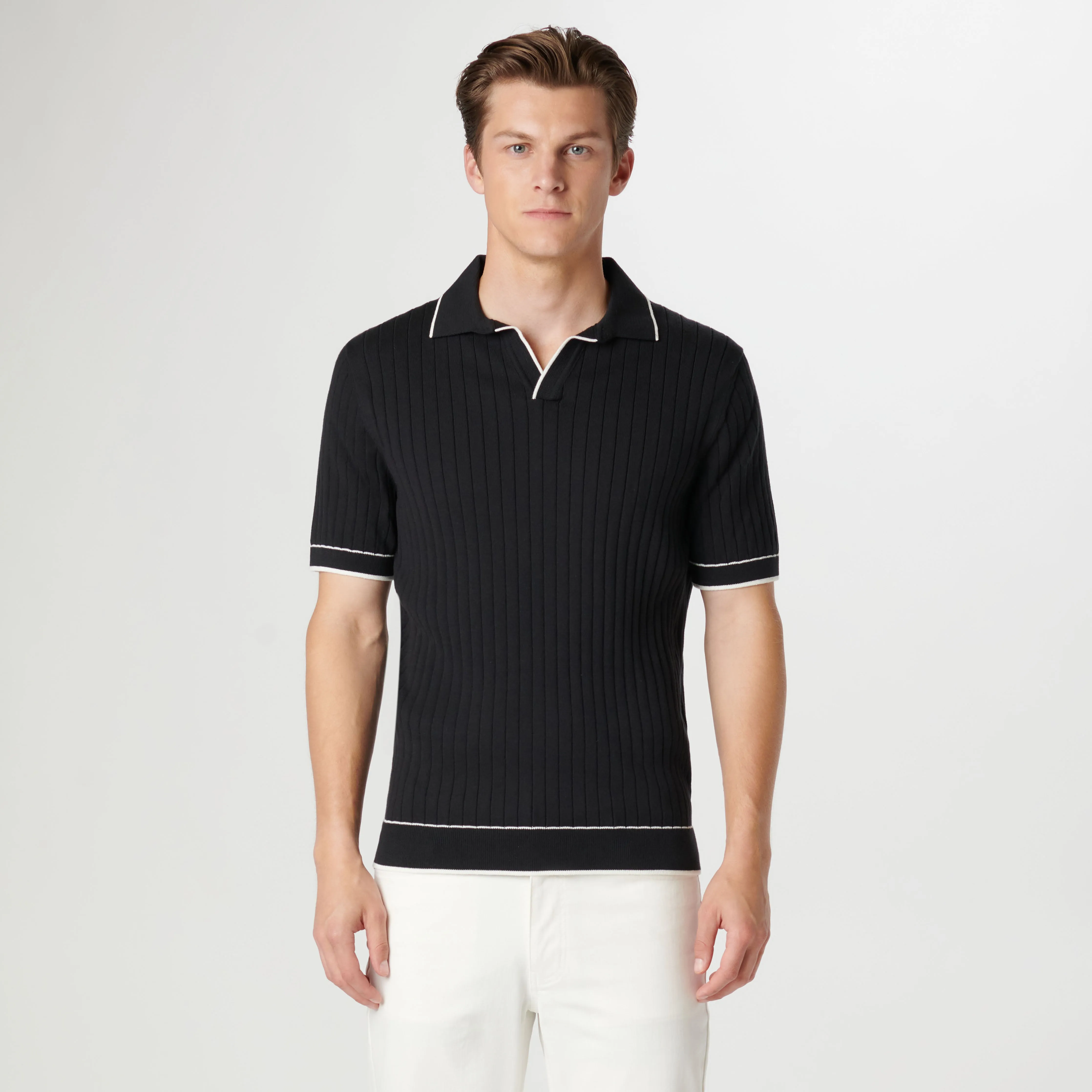 Rib Stitch Short Sleeve Johnny Sweater sold by Bugatchi product image thumbnail 2