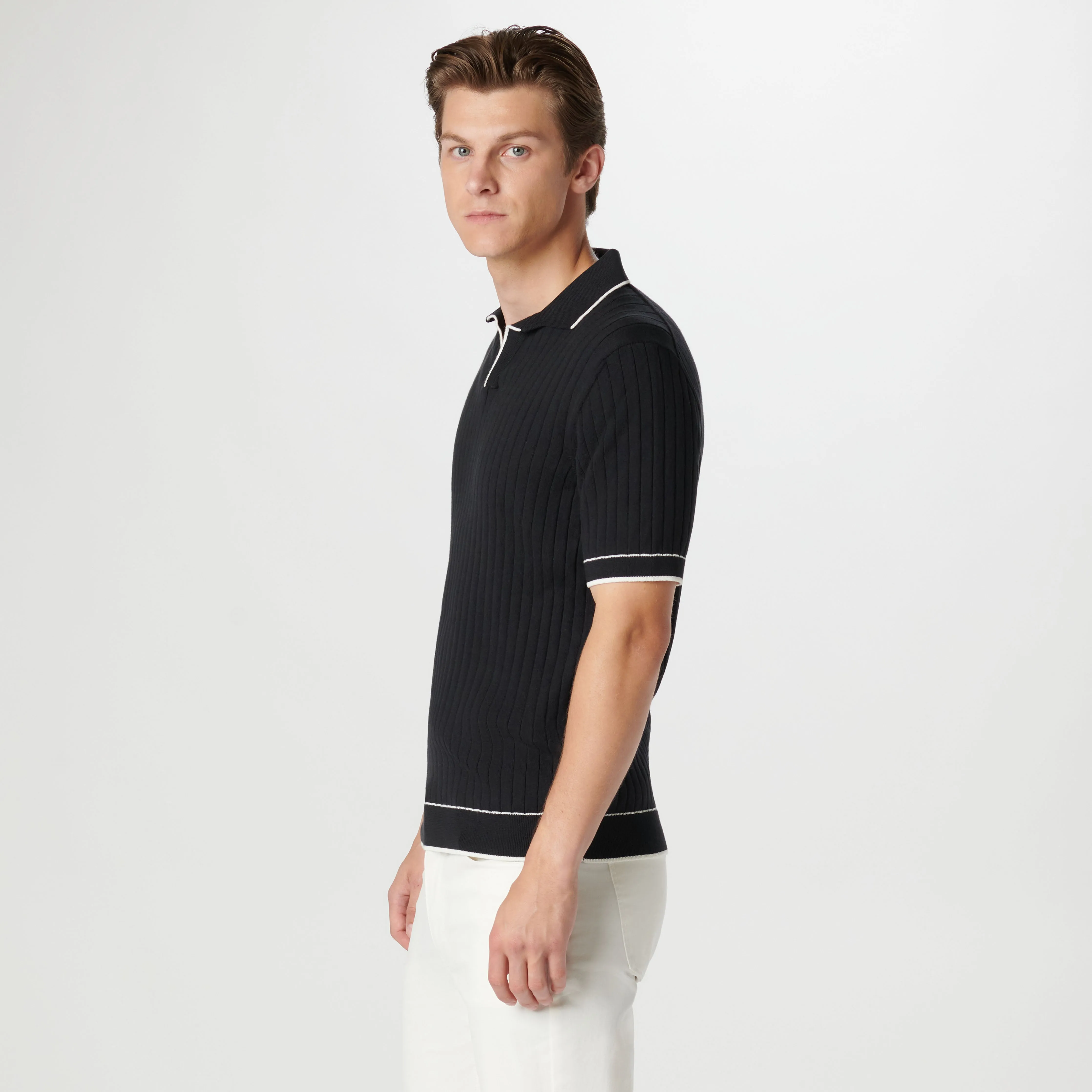 Rib Stitch Short Sleeve Johnny Sweater sold by Bugatchi product image thumbnail 3