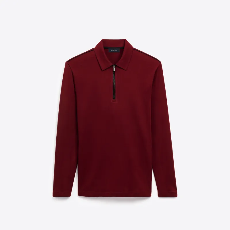 Solid Long Sleeve Quarter Zip Polo sold by Bugatchi