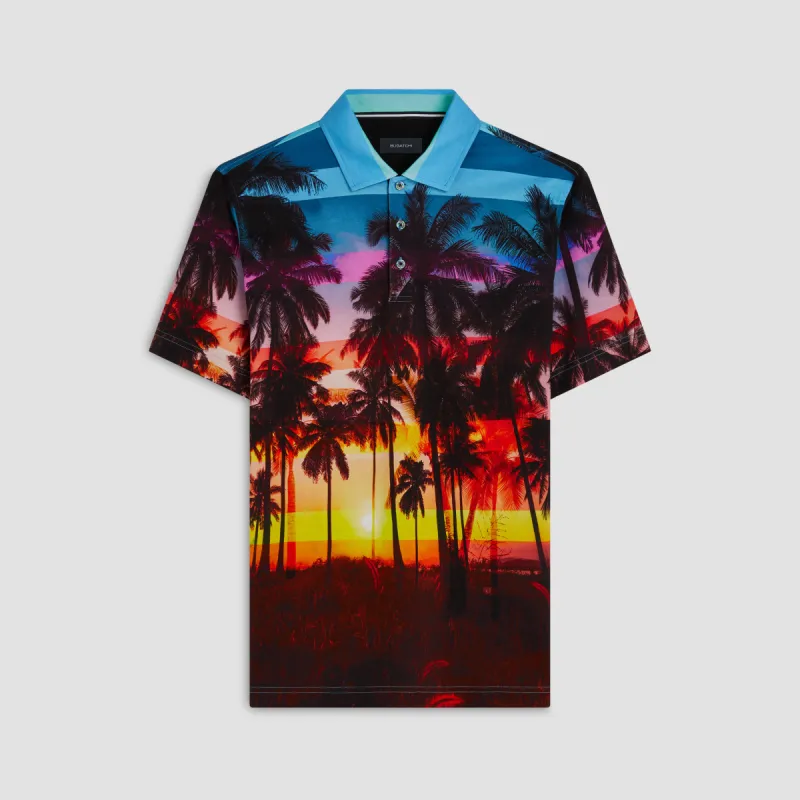 Hendrix Tropical Sunset Print Polo Shirt sold by Bugatchi