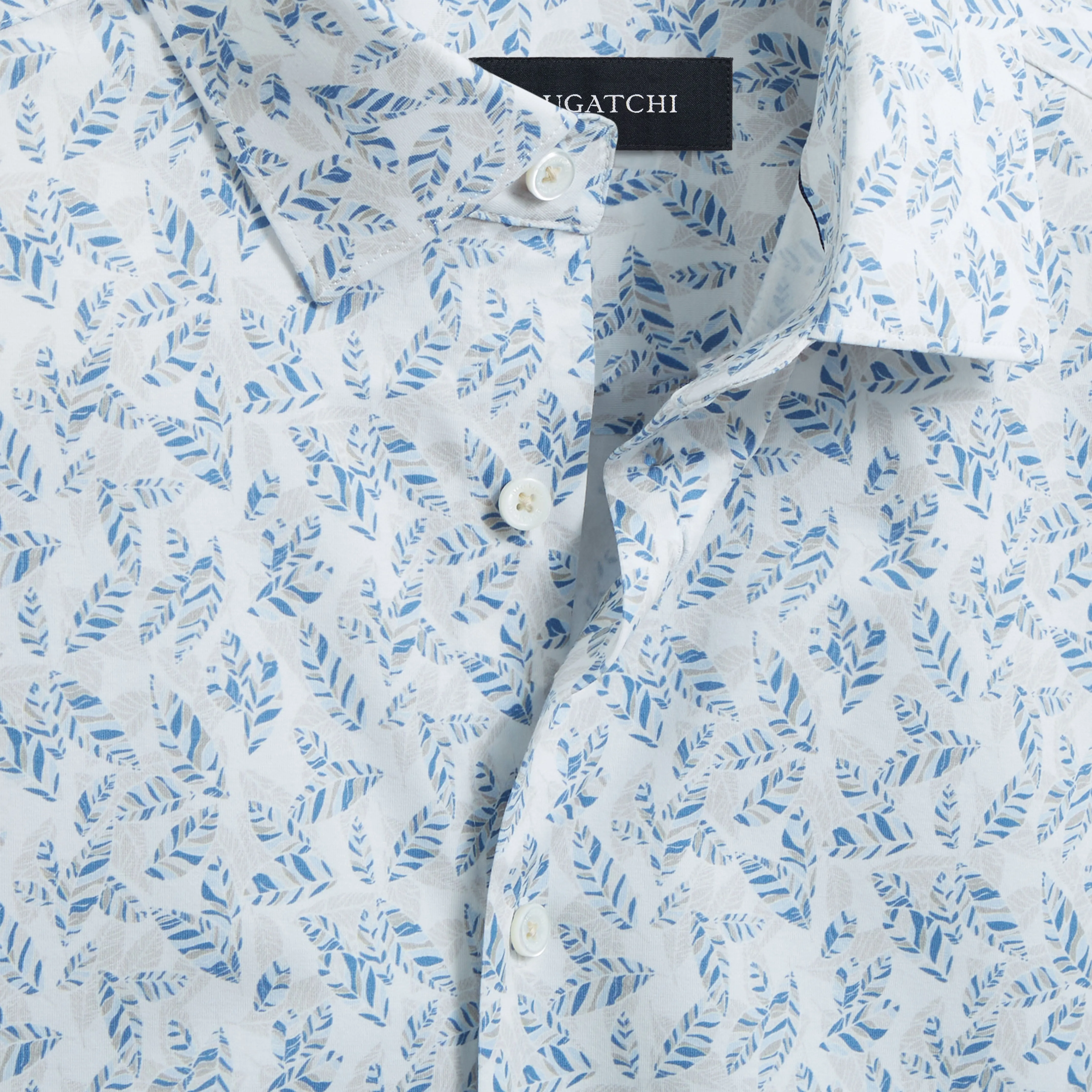 Miles Leaf Print OoohCotton Short Sleeve Shirt sold by Bugatchi product image thumbnail 2