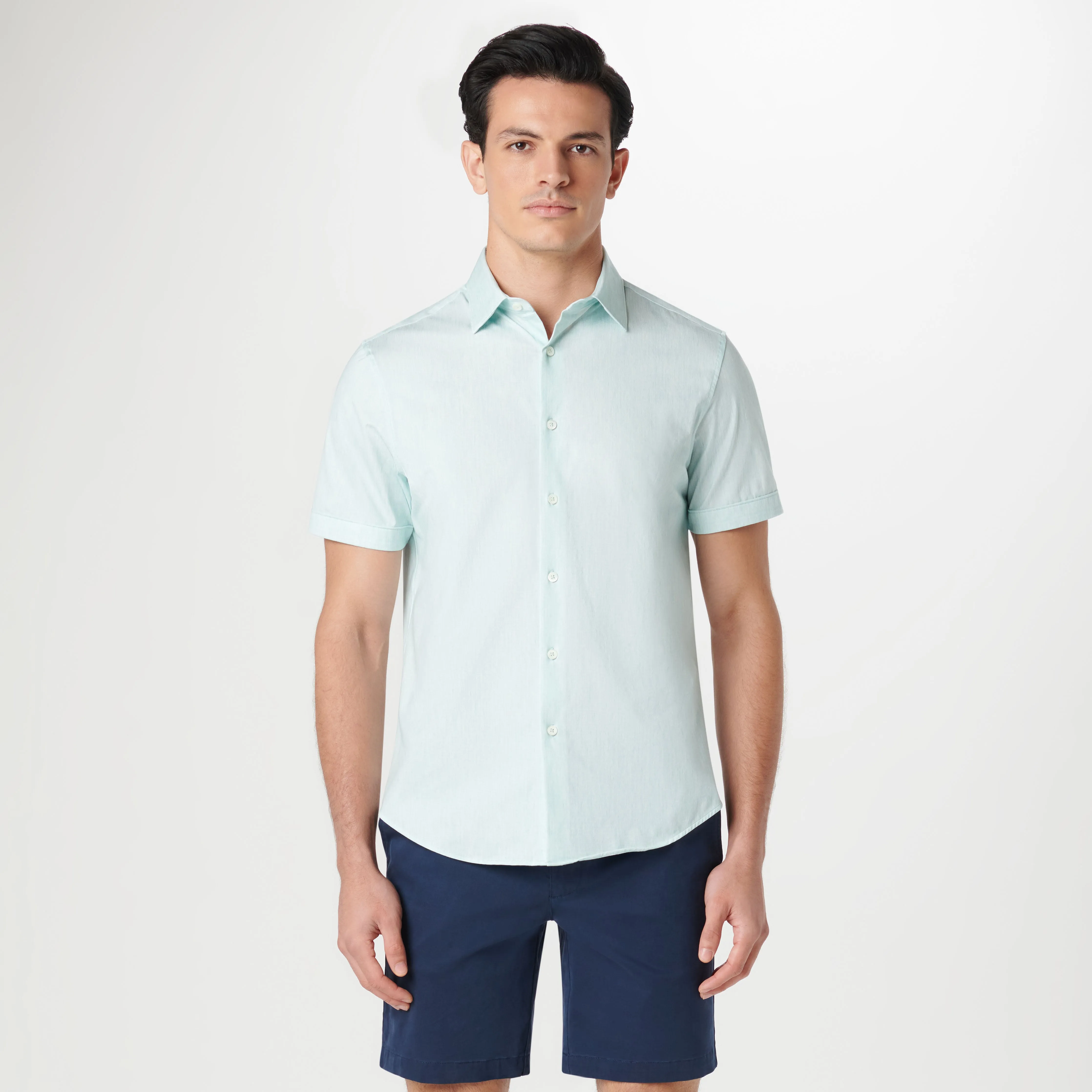 Miles Chambray Print OoohCotton Short Sleeve Shirt sold by Bugatchi product image thumbnail 2