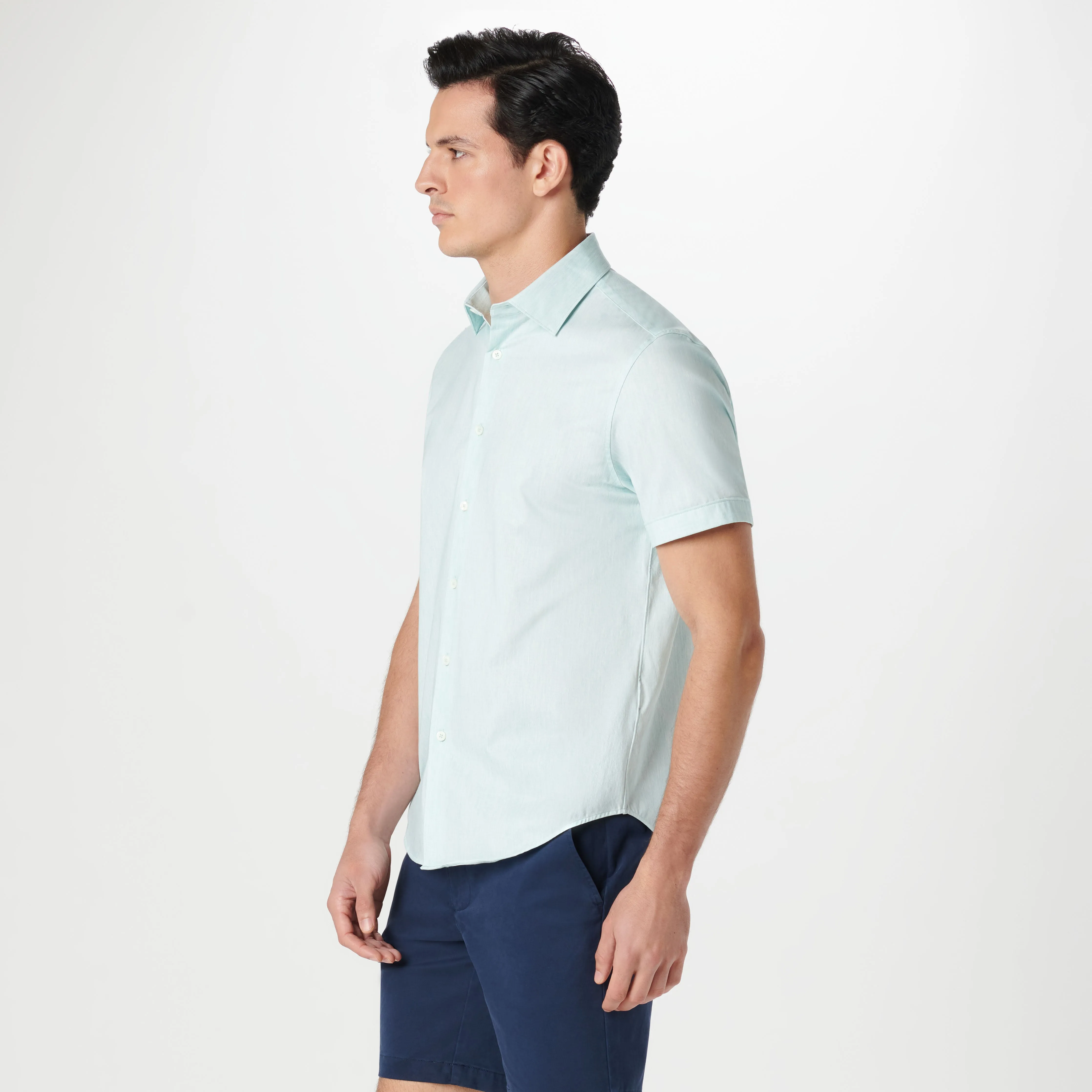 Miles Chambray Print OoohCotton Short Sleeve Shirt sold by Bugatchi product image thumbnail 3