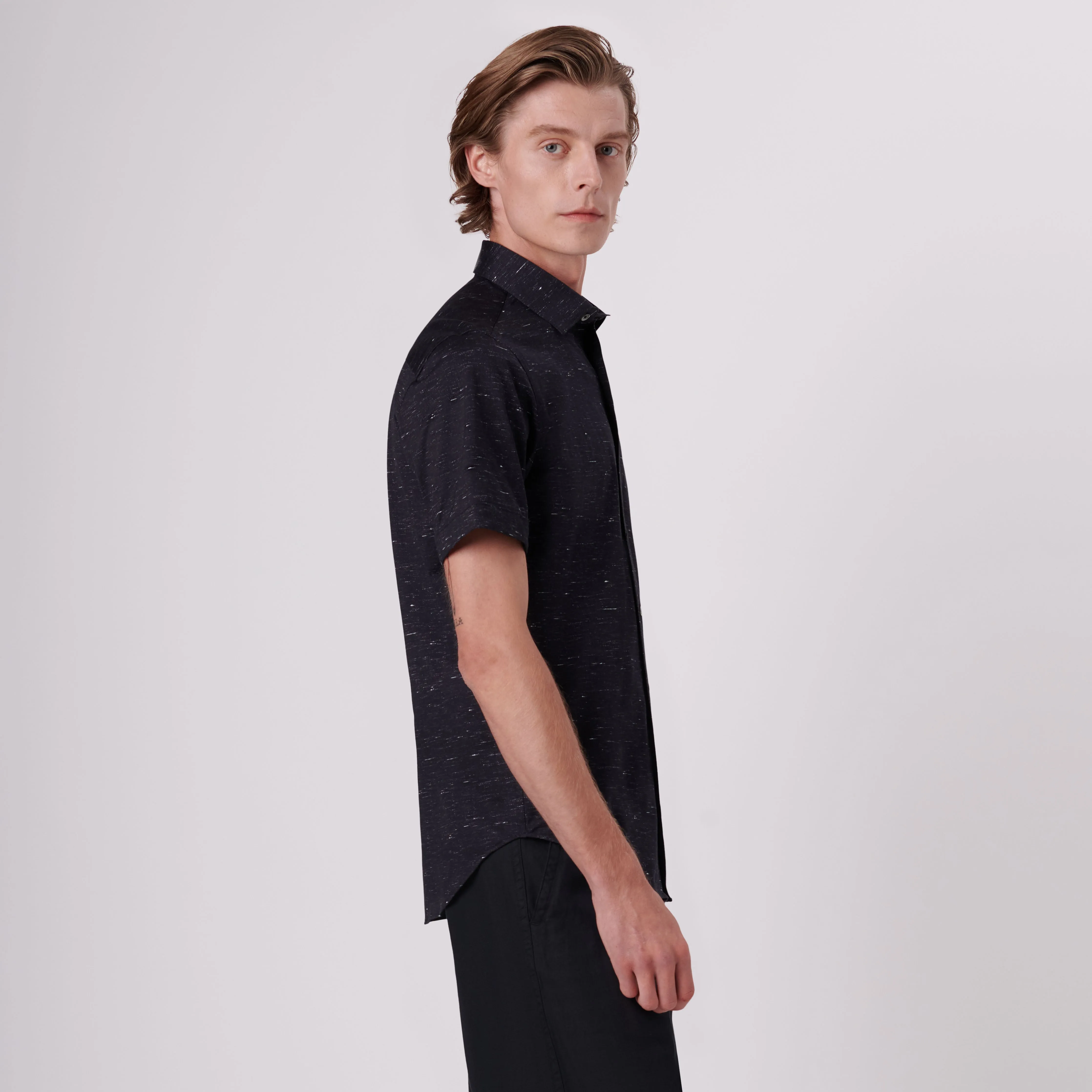 Miles Heather Print OoohCotton Short Sleeve Shirt sold by Bugatchi product image thumbnail 3