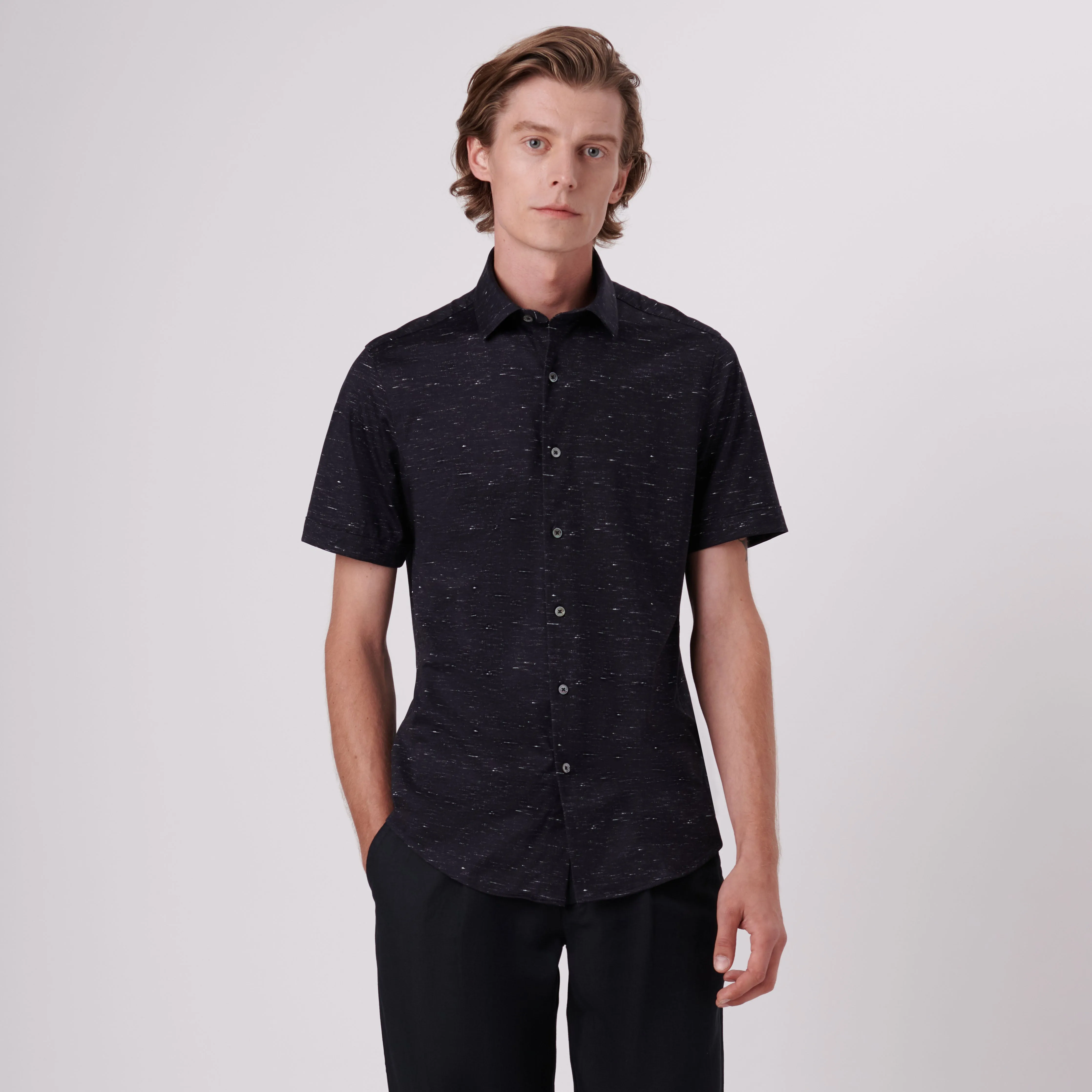 Miles Heather Print OoohCotton Short Sleeve Shirt sold by Bugatchi product image thumbnail 2