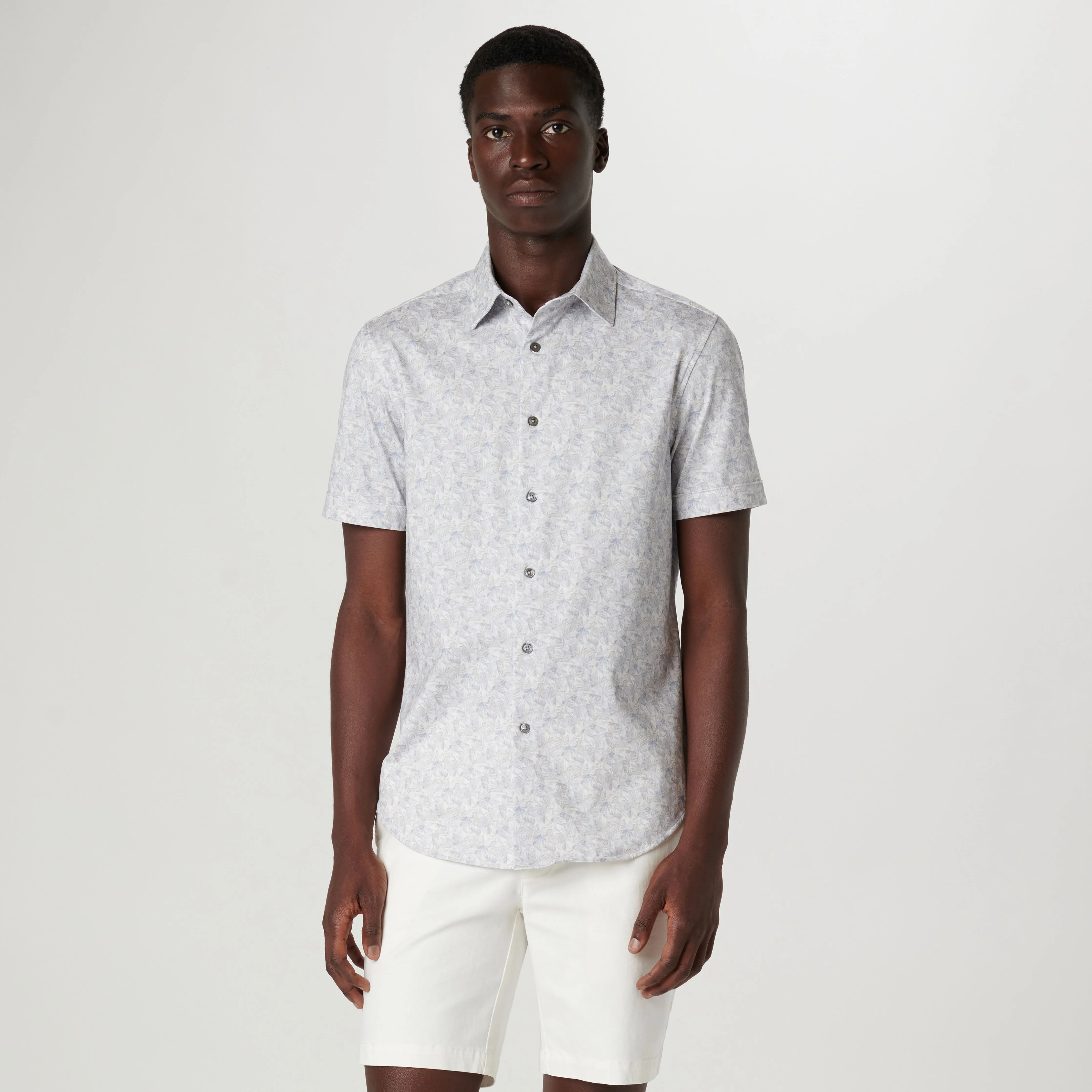 Miles Leaf Print OoohCotton Short Sleeve Shirt sold by Bugatchi product image thumbnail 2