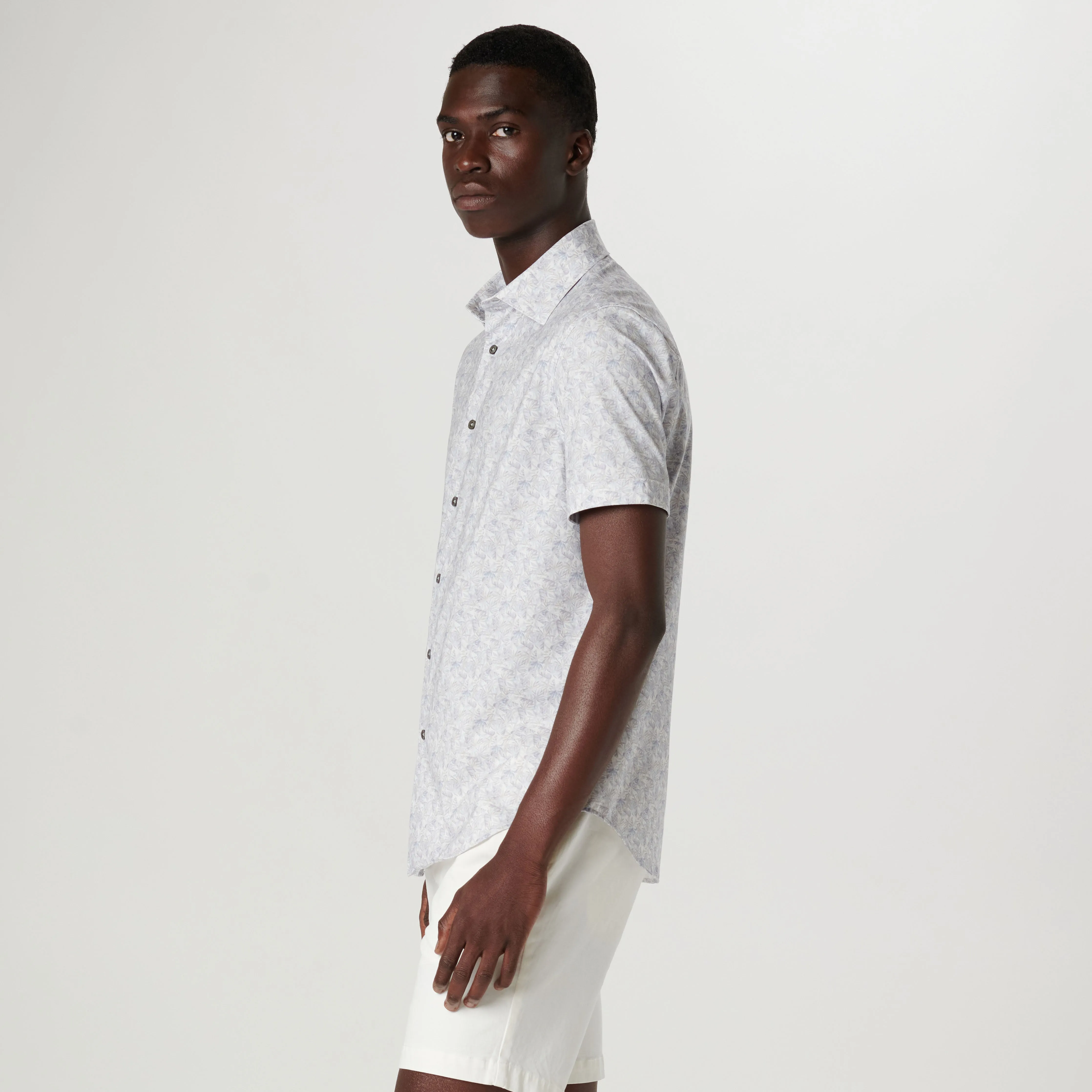 Miles Leaf Print OoohCotton Short Sleeve Shirt sold by Bugatchi product image thumbnail 3
