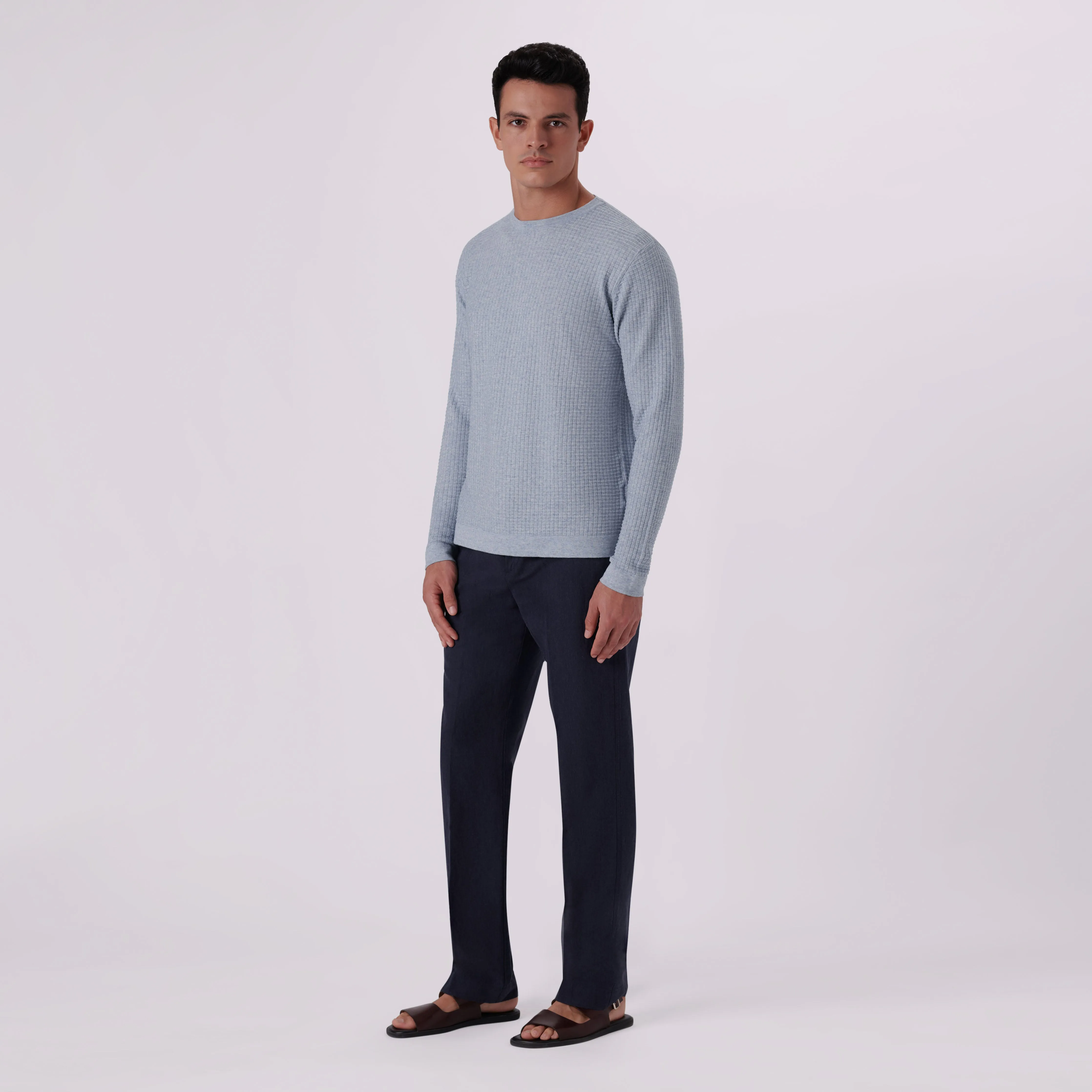 Waffle Knit Cotton Cashmere Crew Neck Sweater sold by Bugatchi product image thumbnail 5