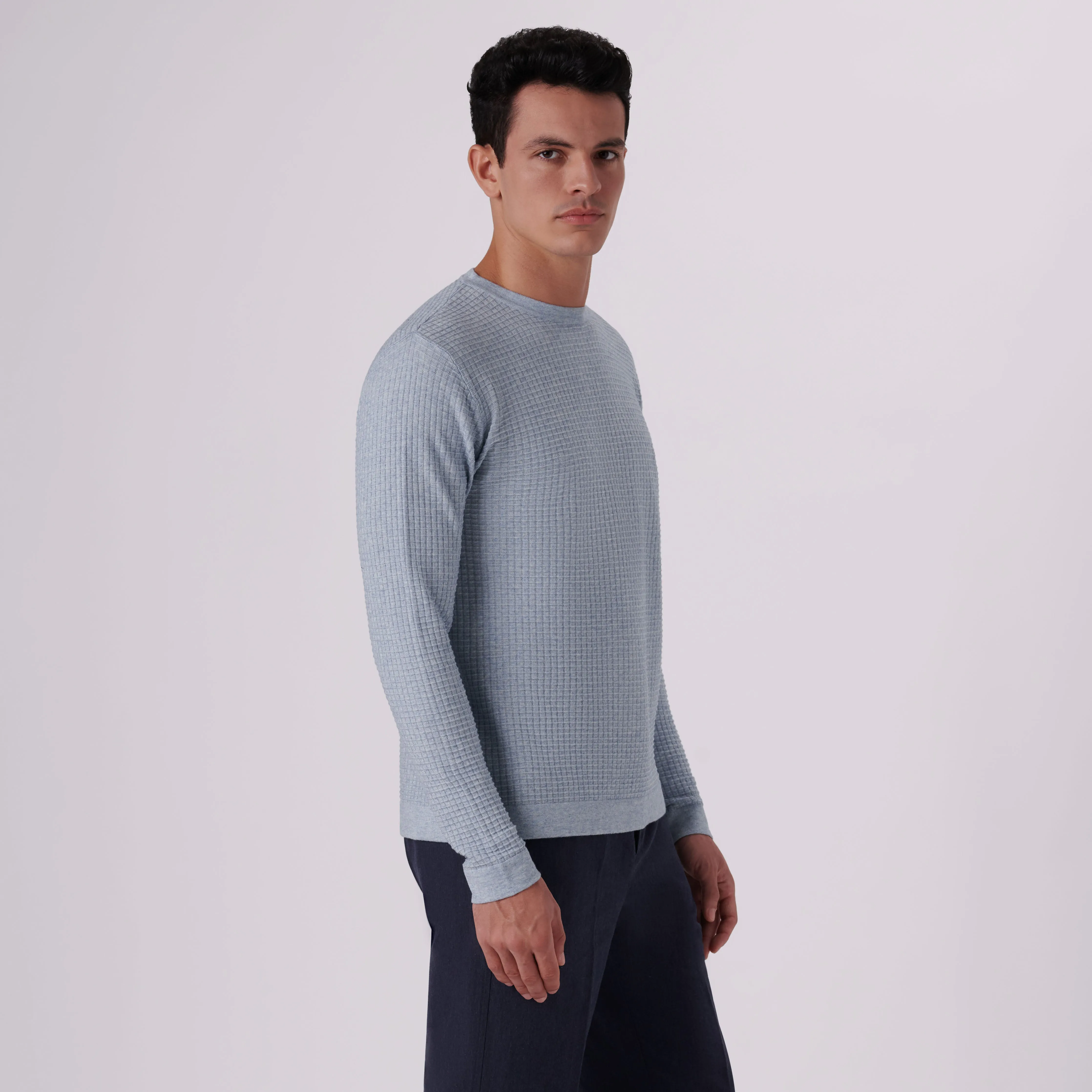 Waffle Knit Cotton Cashmere Crew Neck Sweater sold by Bugatchi product image thumbnail 3