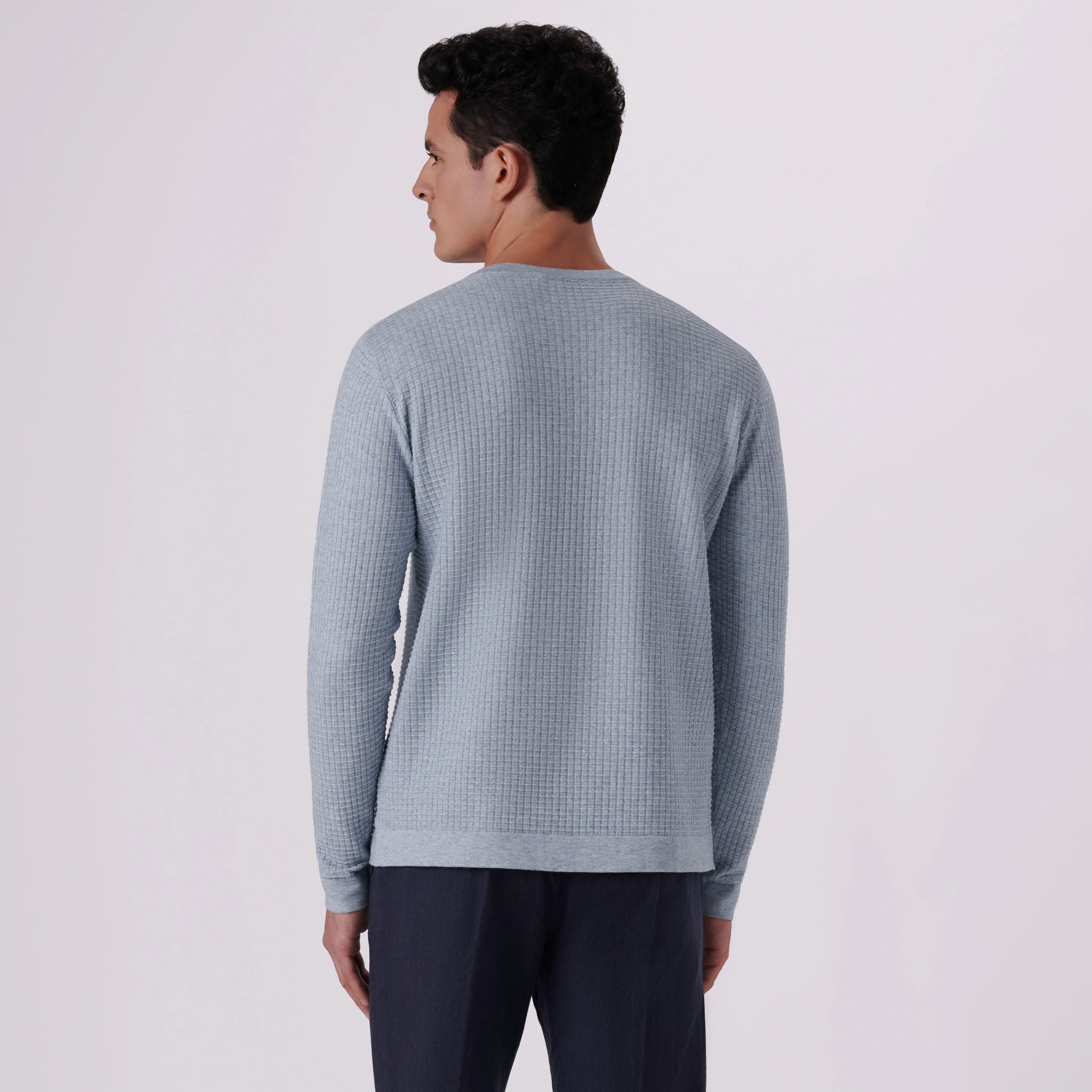 Waffle Knit Cotton Cashmere Crew Neck Sweater sold by Bugatchi product image thumbnail 4