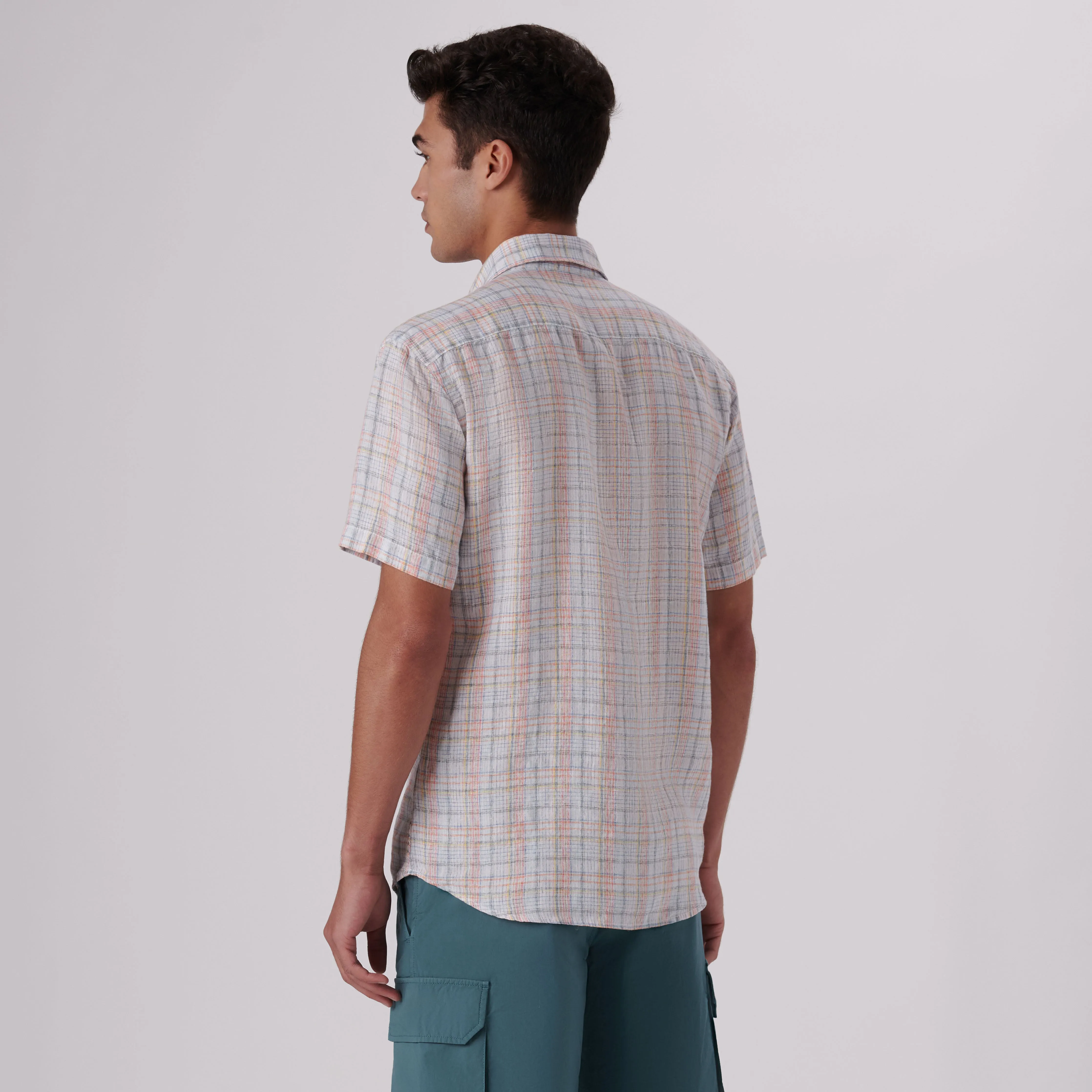 Orson Multi Check Short Sleeve Linen Shirt sold by Bugatchi product image thumbnail 4