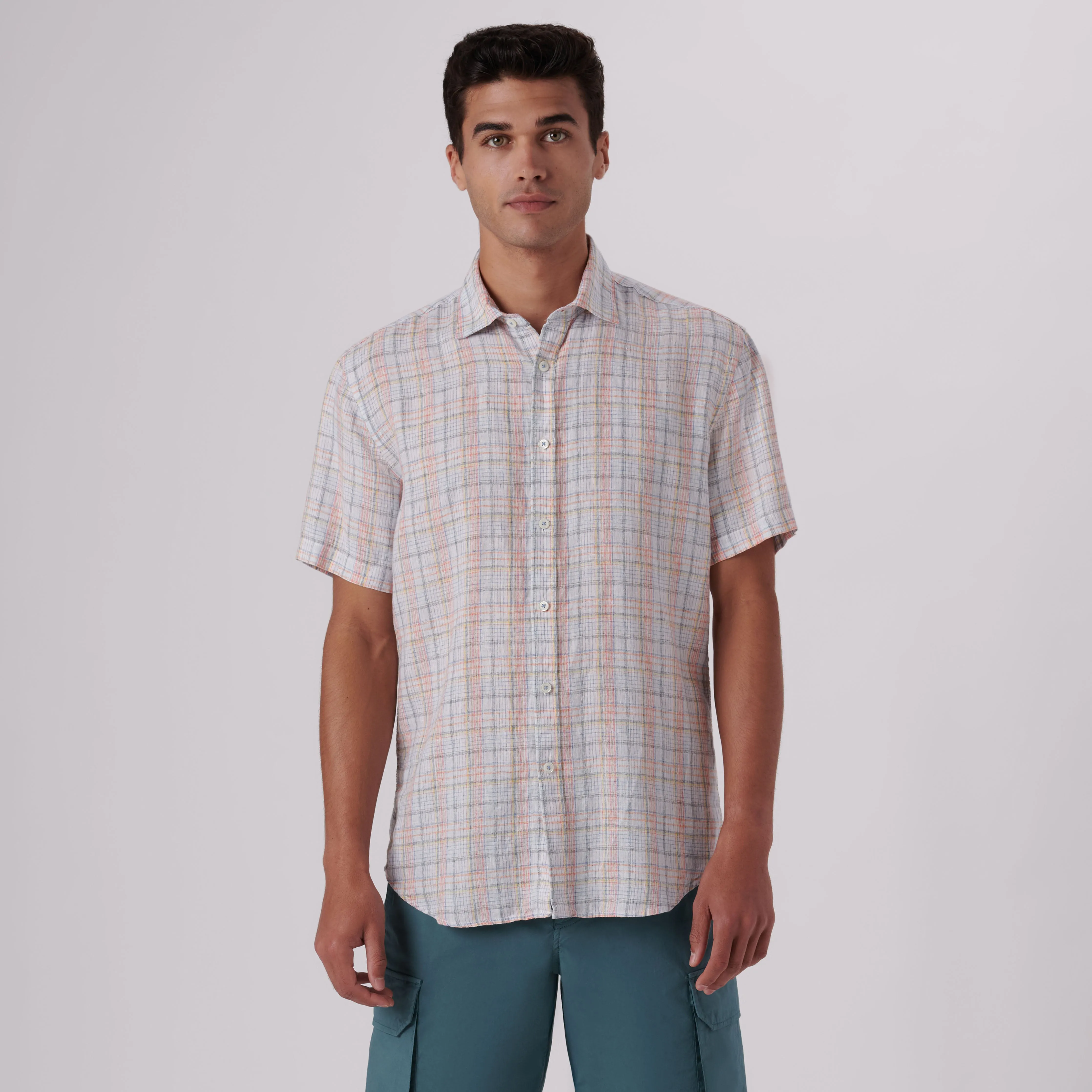 Orson Multi Check Short Sleeve Linen Shirt sold by Bugatchi product image thumbnail 2
