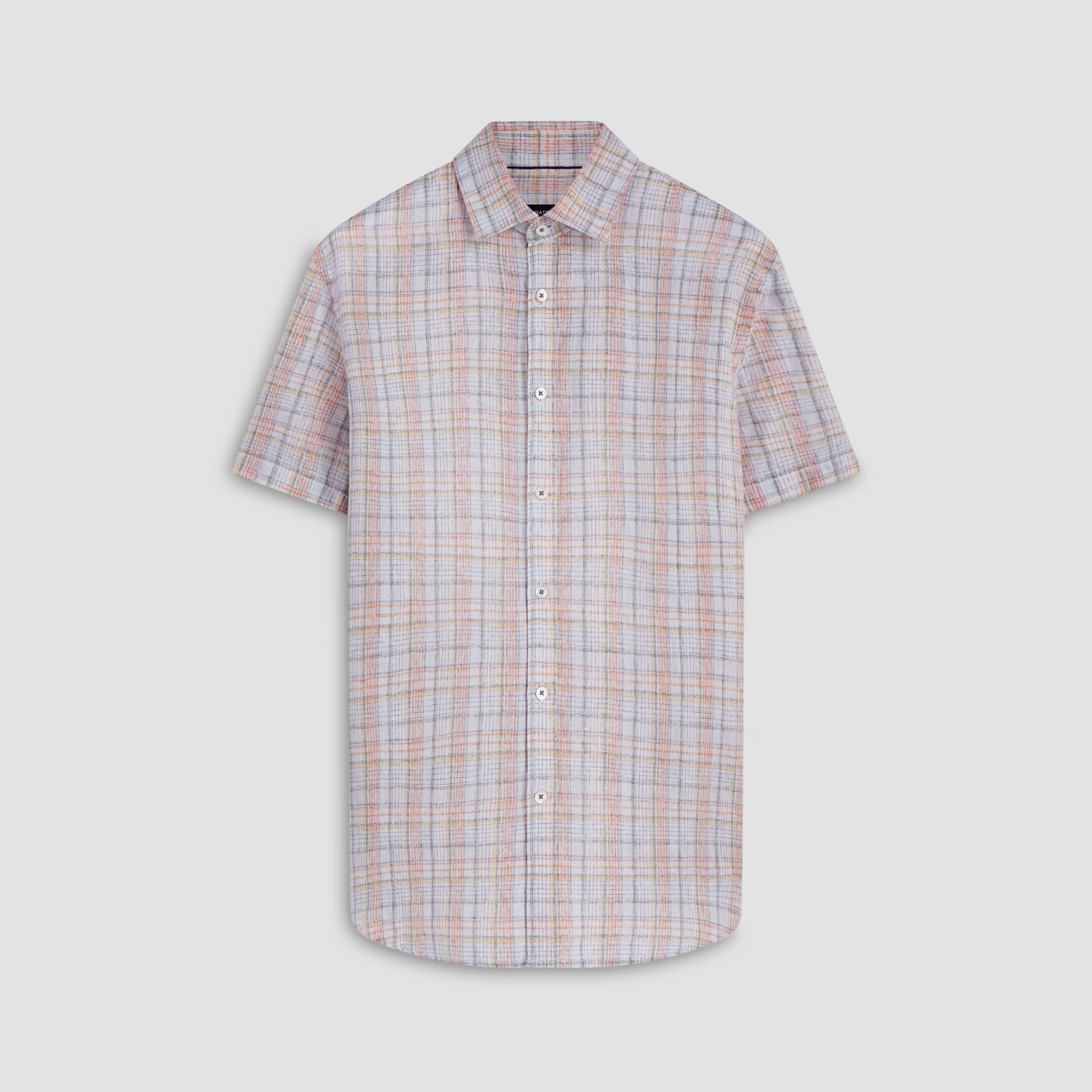 Orson Multi Check Short Sleeve Linen Shirt sold by Bugatchi