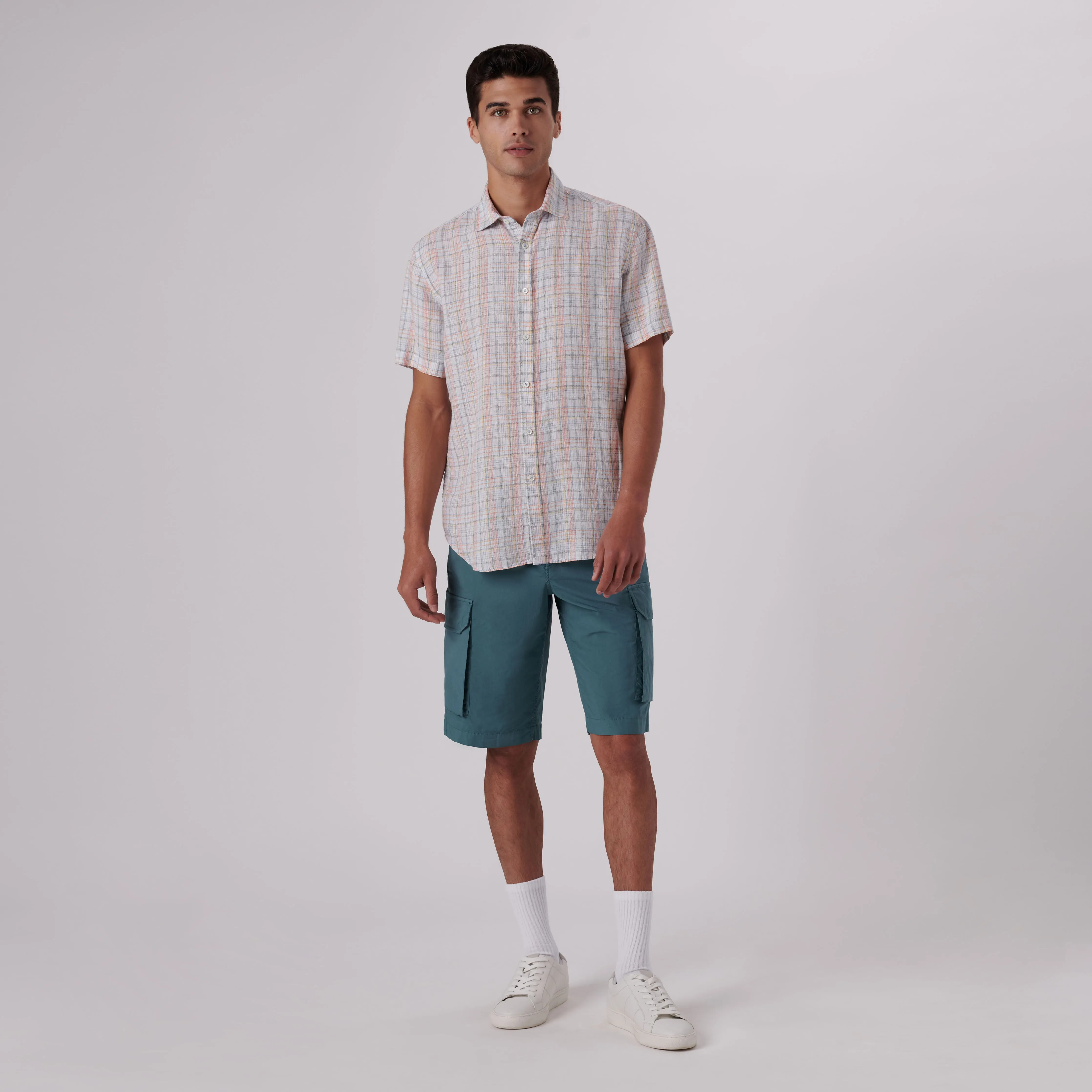 Orson Multi Check Short Sleeve Linen Shirt sold by Bugatchi product image thumbnail 5
