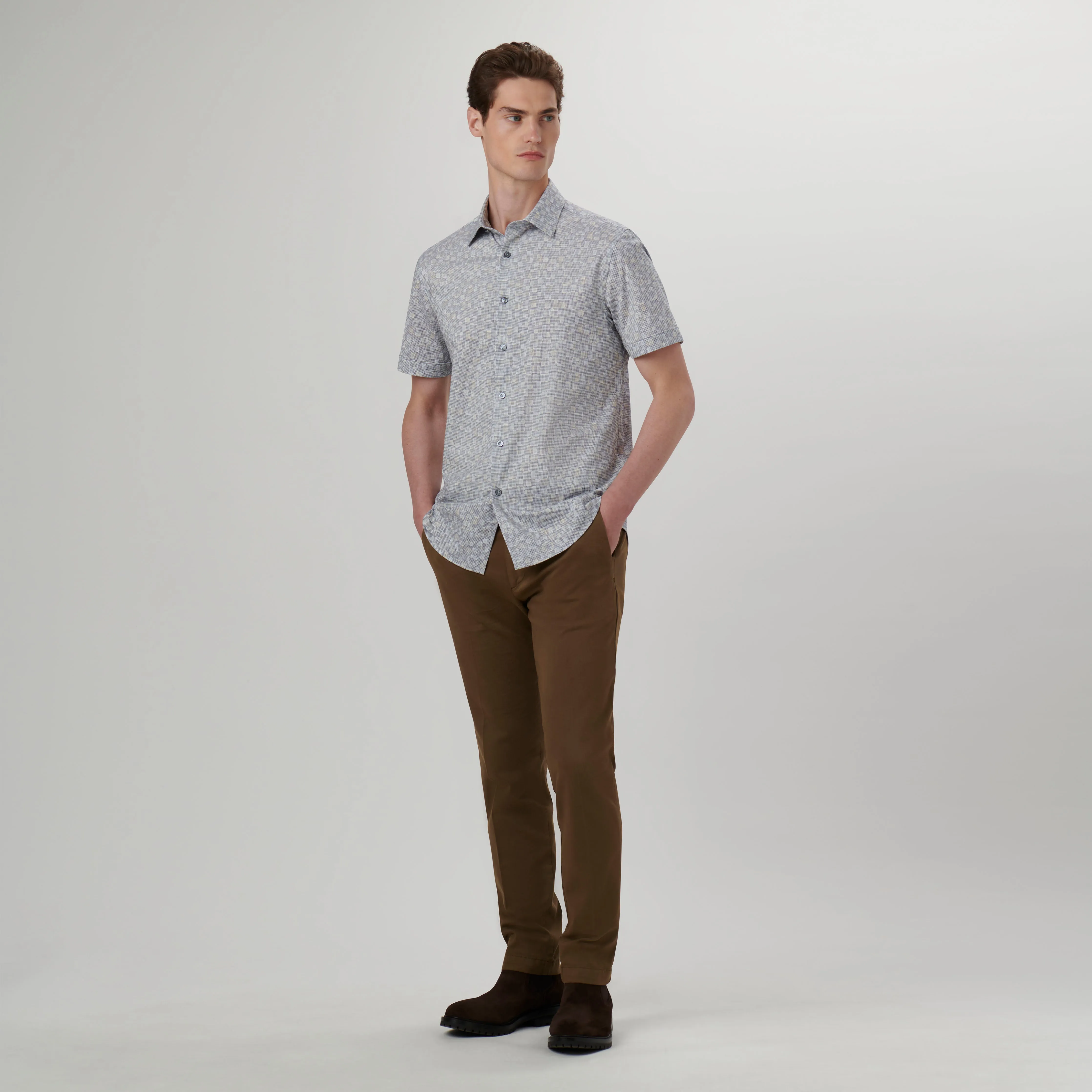 Miles Shaded Pin Check OoohCotton Short Sleeve Shirt sold by Bugatchi product image thumbnail 5