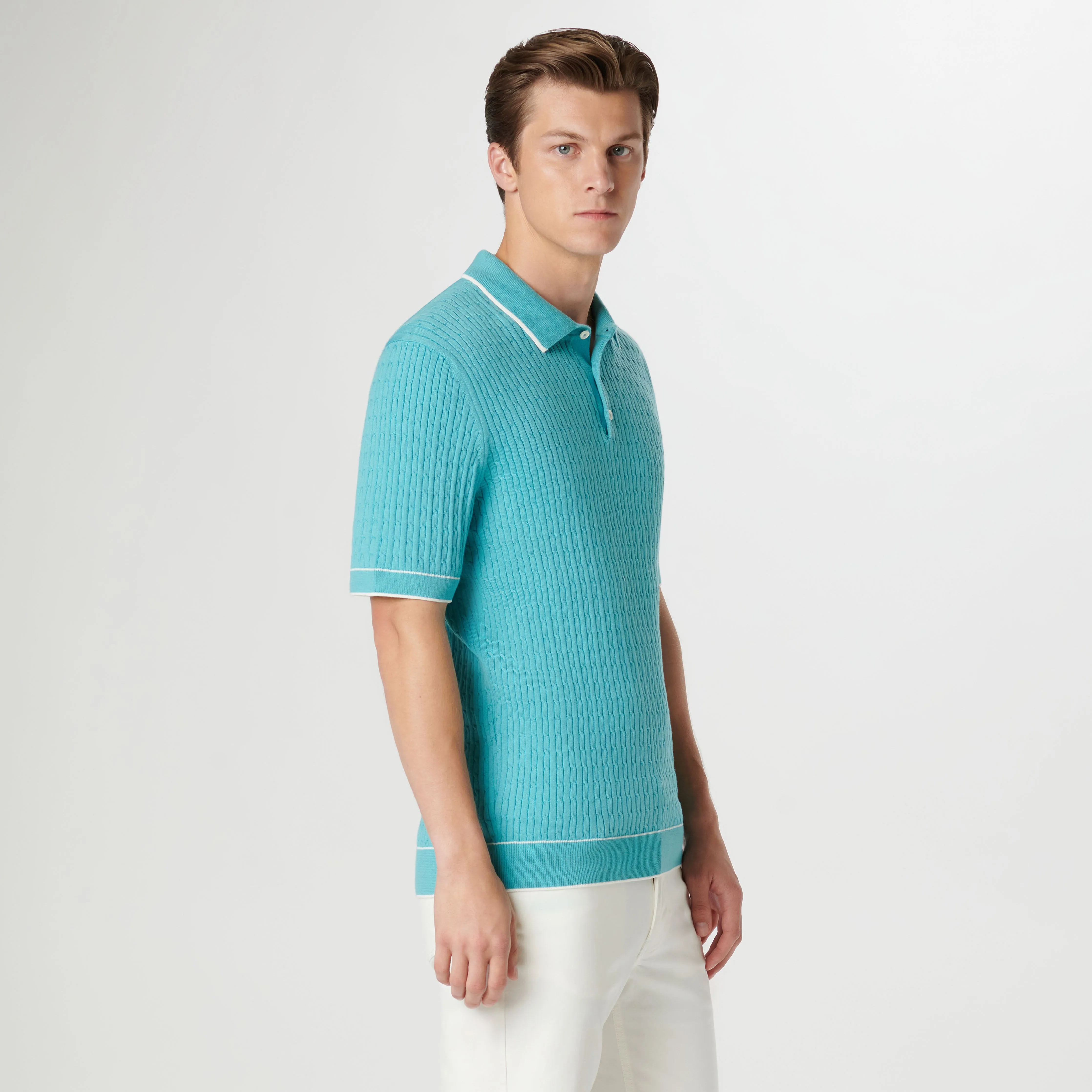 Cable Stitch Short Sleeve Polo Sweater sold by Bugatchi product image thumbnail 3