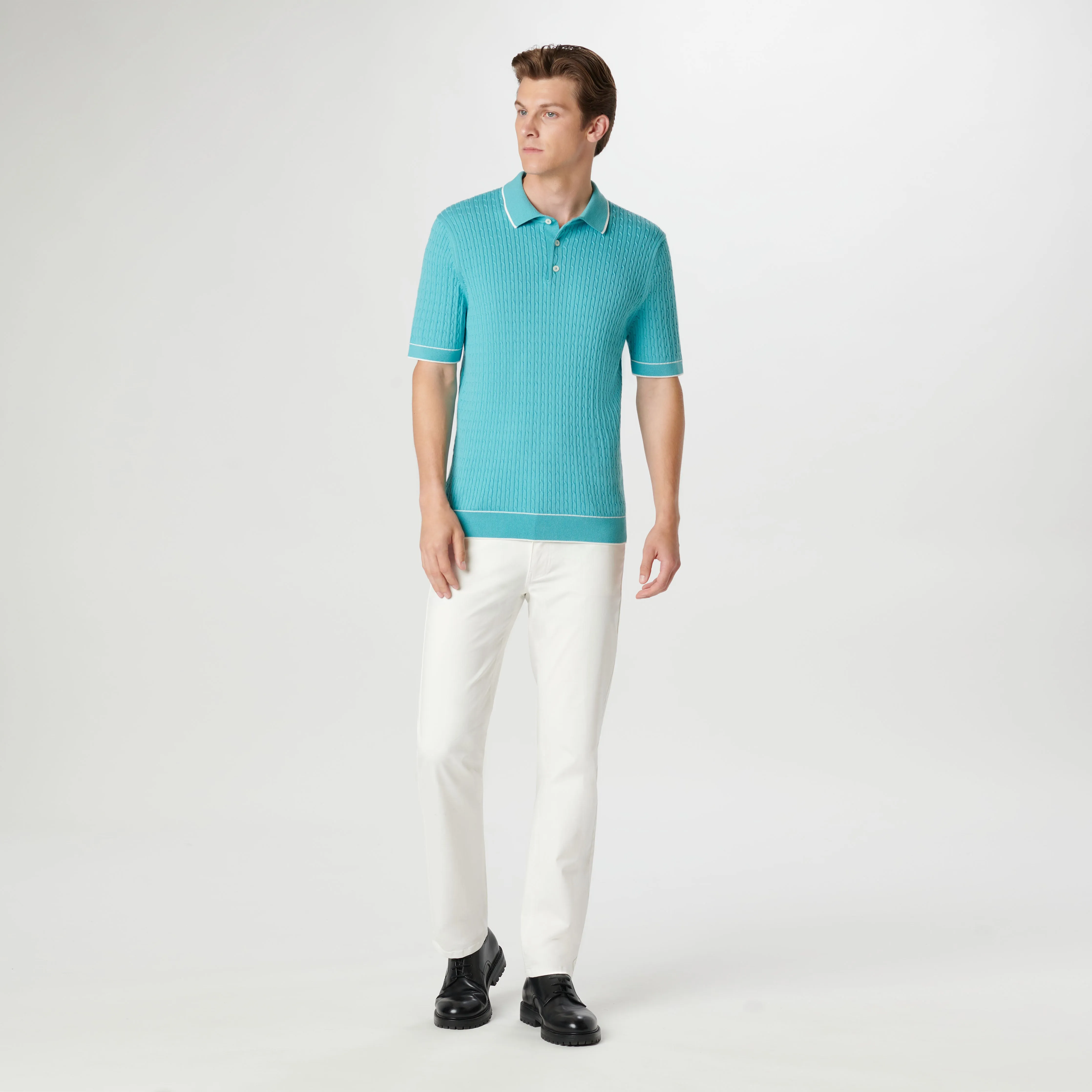Cable Stitch Short Sleeve Polo Sweater sold by Bugatchi product image thumbnail 5