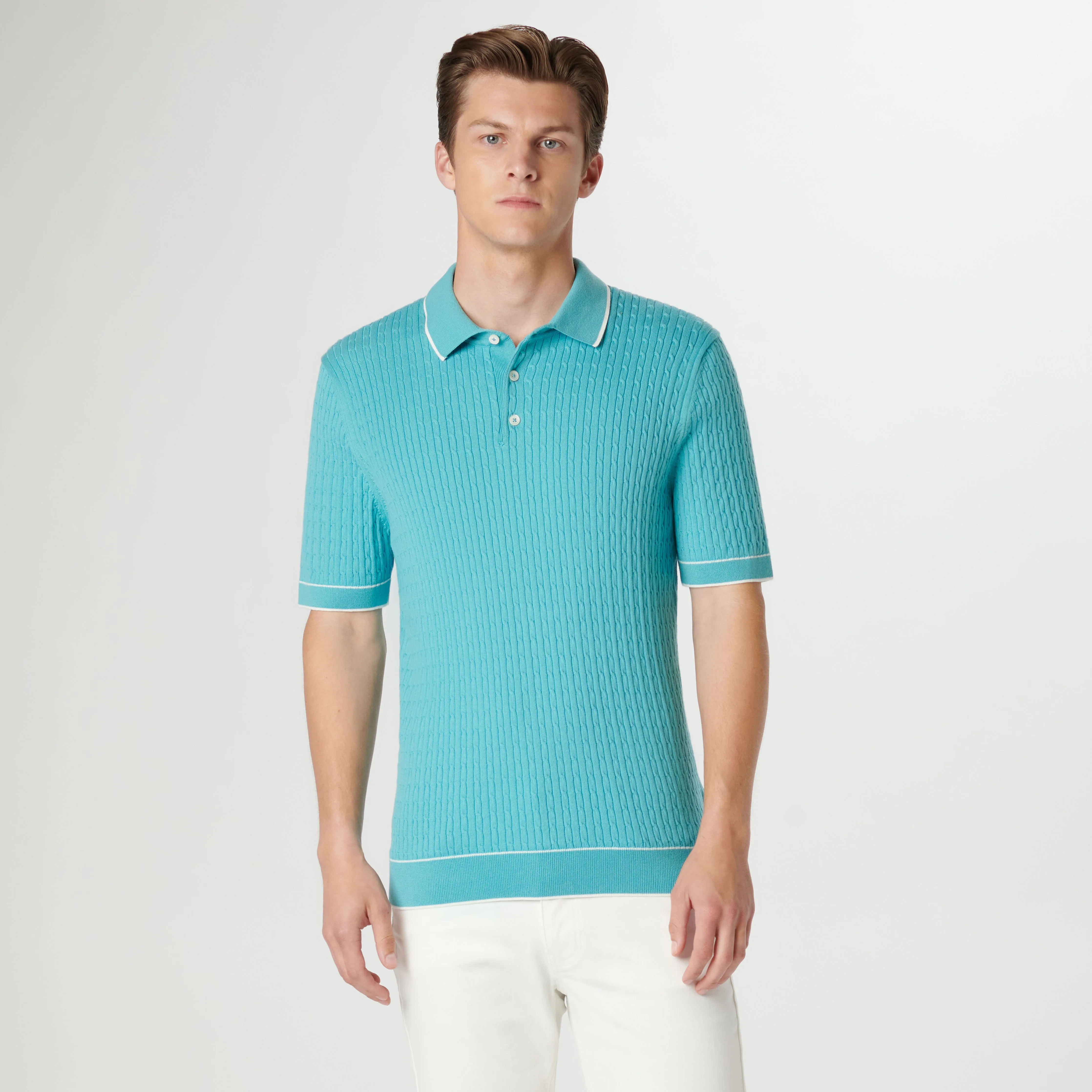 Cable Stitch Short Sleeve Polo Sweater sold by Bugatchi product image thumbnail 2