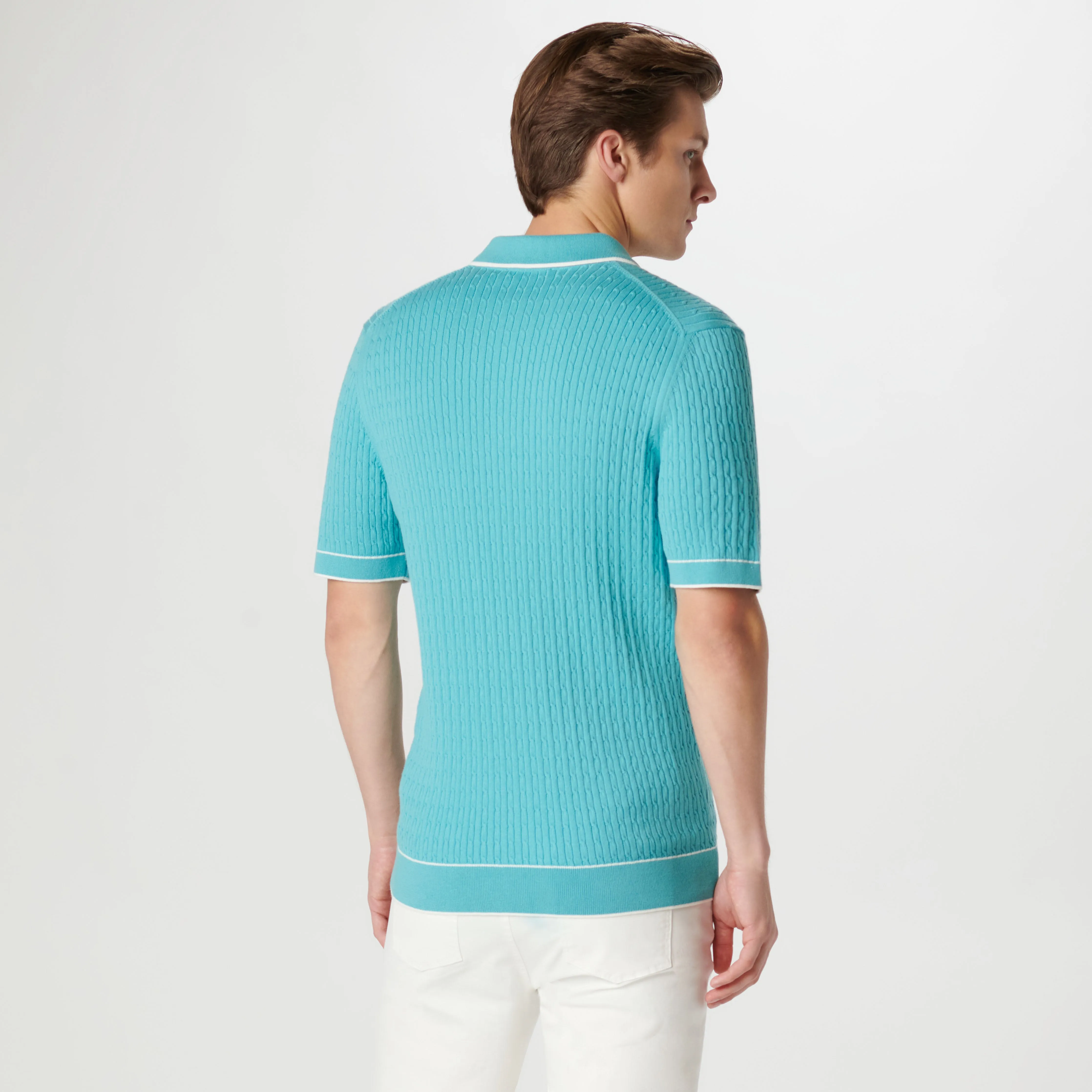 Cable Stitch Short Sleeve Polo Sweater sold by Bugatchi product image thumbnail 4