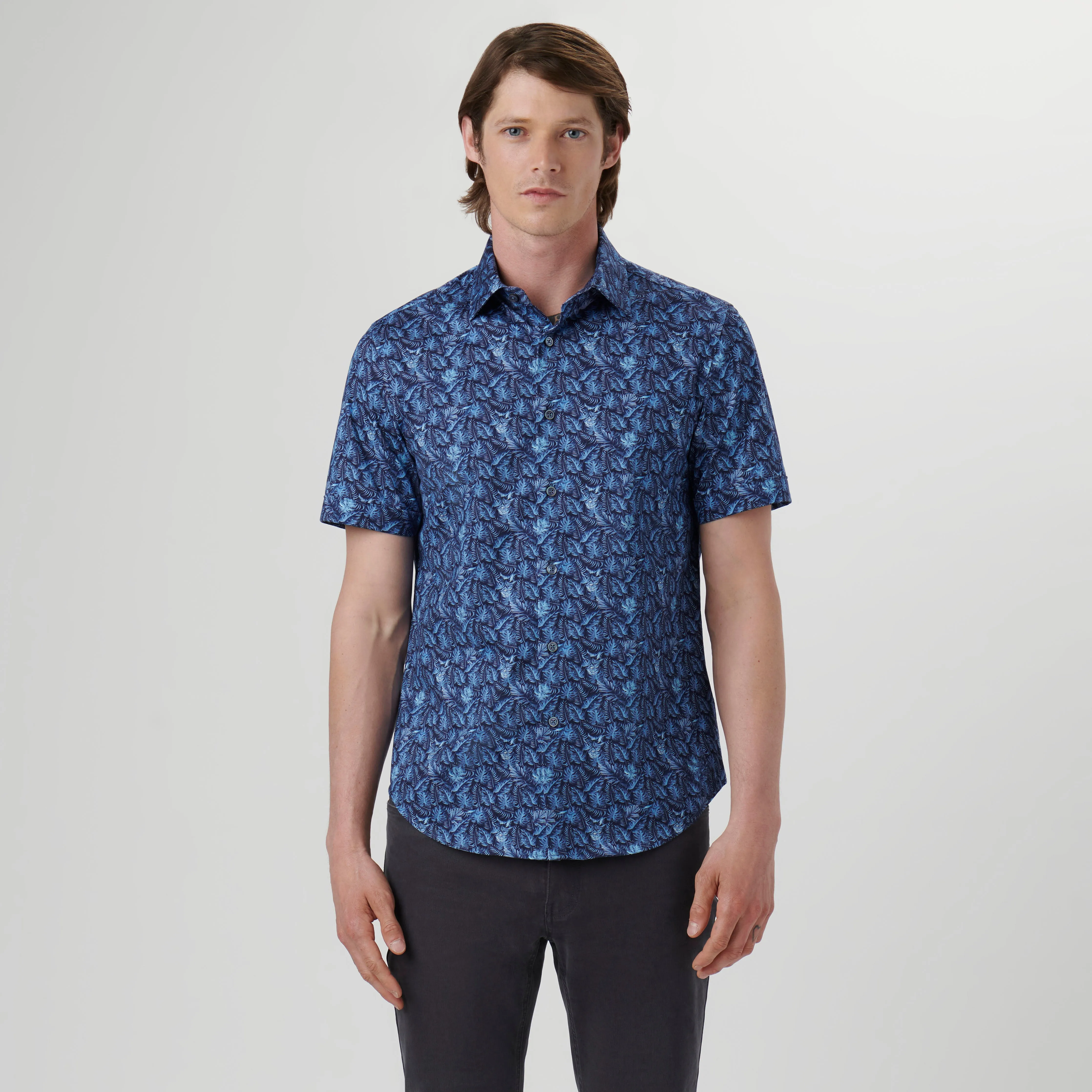 Miles Leaf Print OoohCotton Short Sleeve Shirt sold by Bugatchi product image thumbnail 2