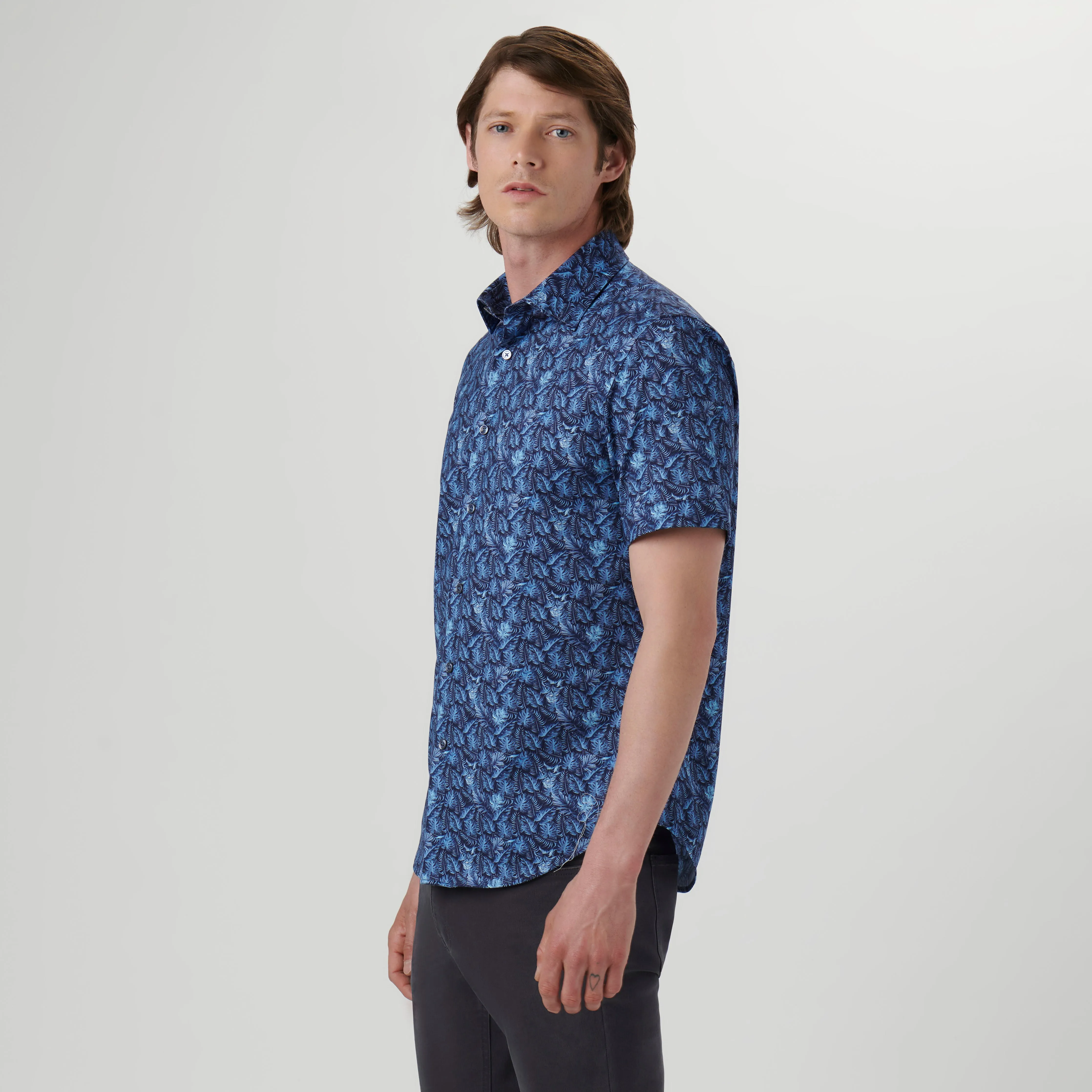 Miles Leaf Print OoohCotton Short Sleeve Shirt sold by Bugatchi product image thumbnail 3