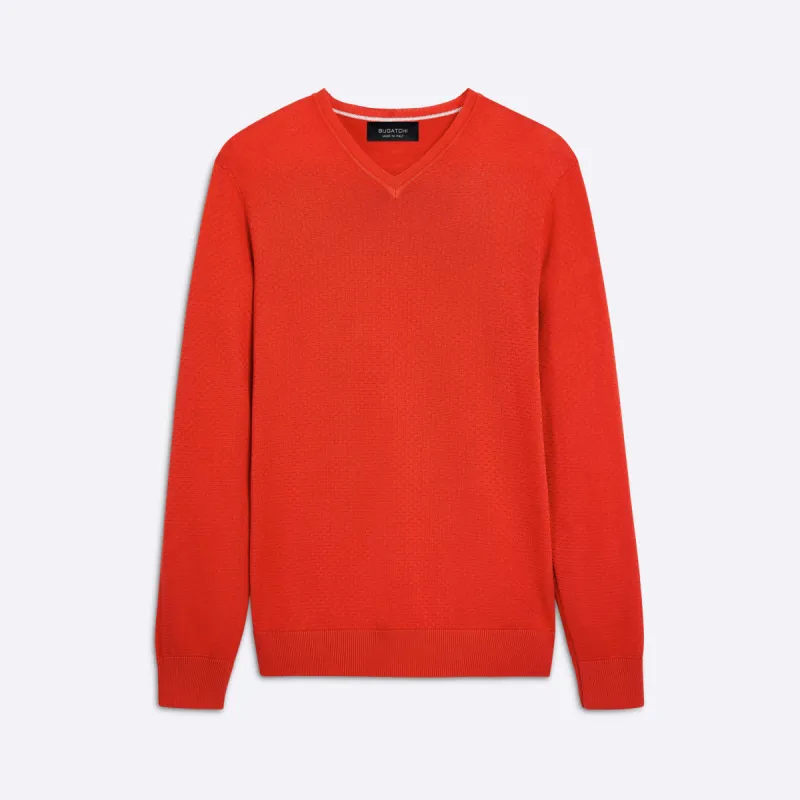 Basketweave V-Neck Sweater made by Bugatchi