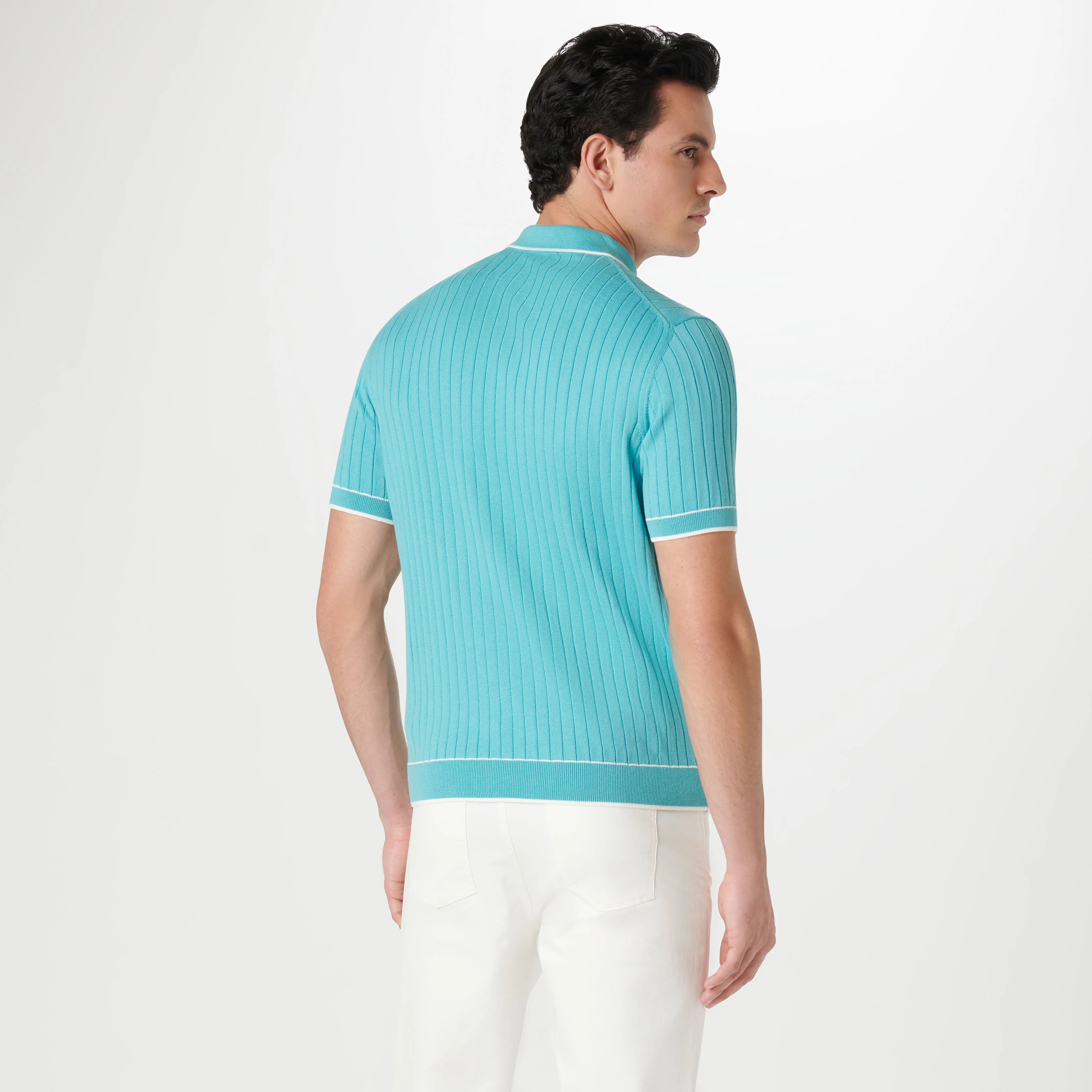 Rib Stitch Short Sleeve Polo Sweater sold by Bugatchi product image thumbnail 4