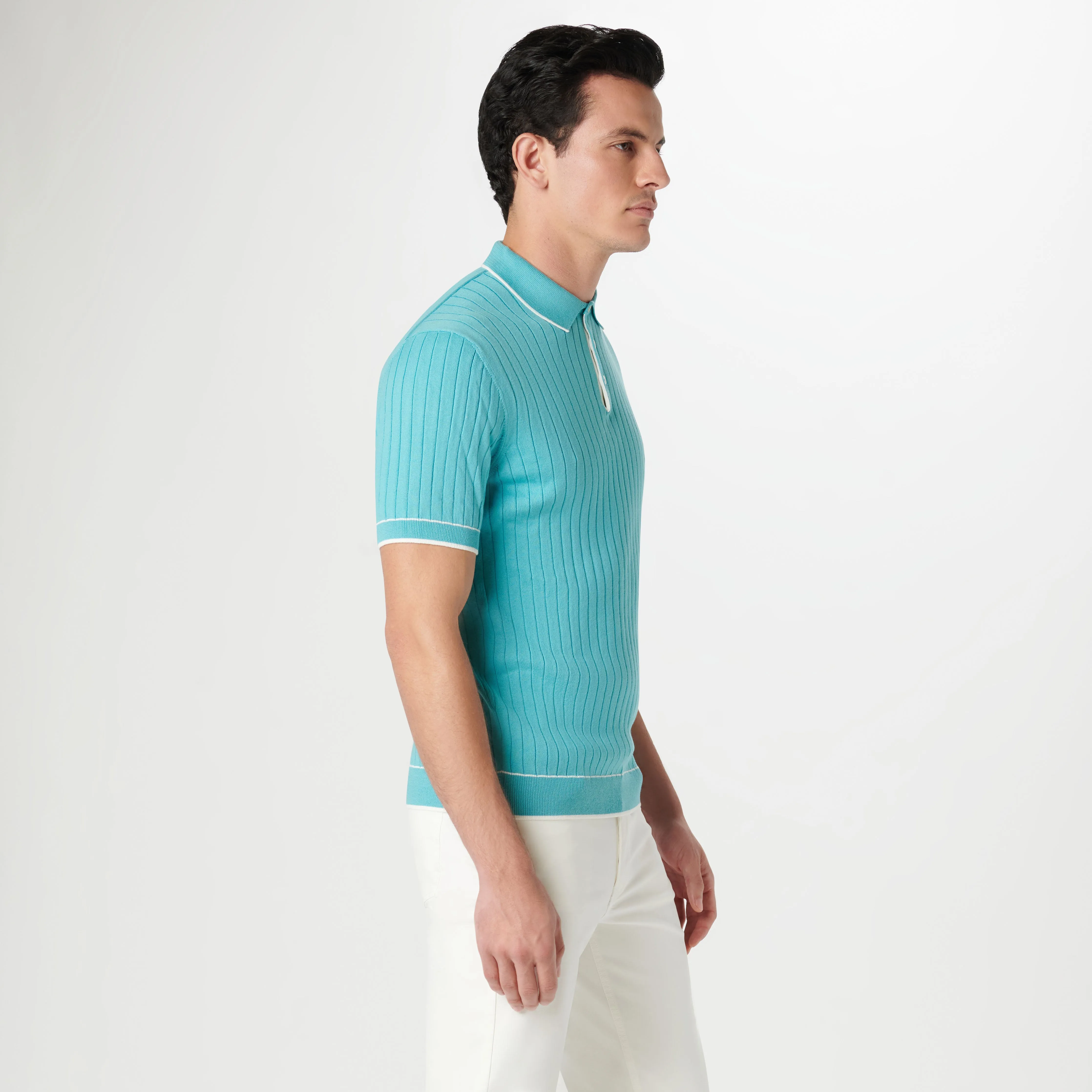 Rib Stitch Short Sleeve Polo Sweater sold by Bugatchi product image thumbnail 3