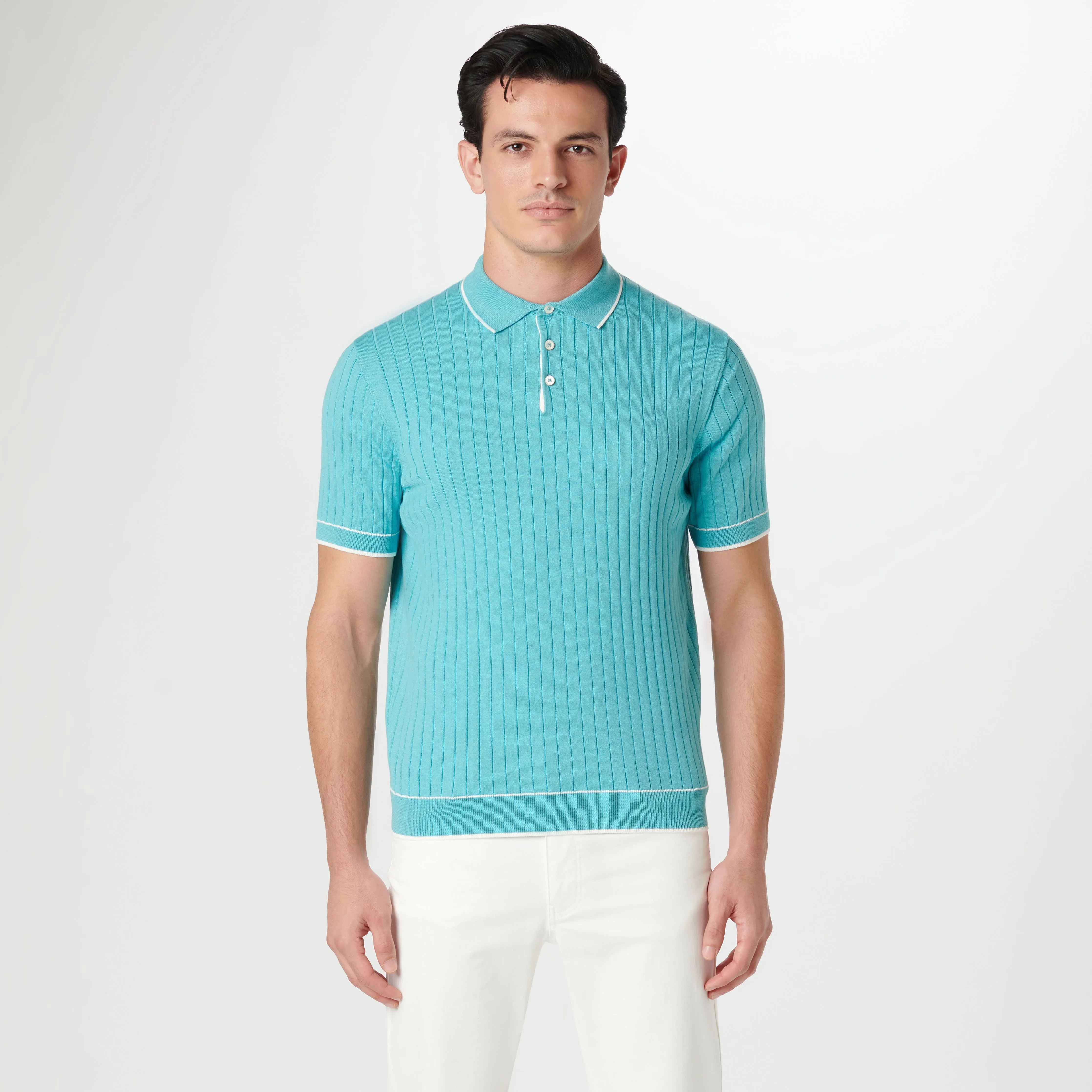 Rib Stitch Short Sleeve Polo Sweater sold by Bugatchi product image thumbnail 2