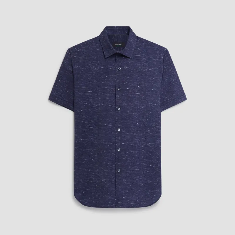 Miles Heather Print OoohCotton Short Sleeve Shirt sold by Bugatchi