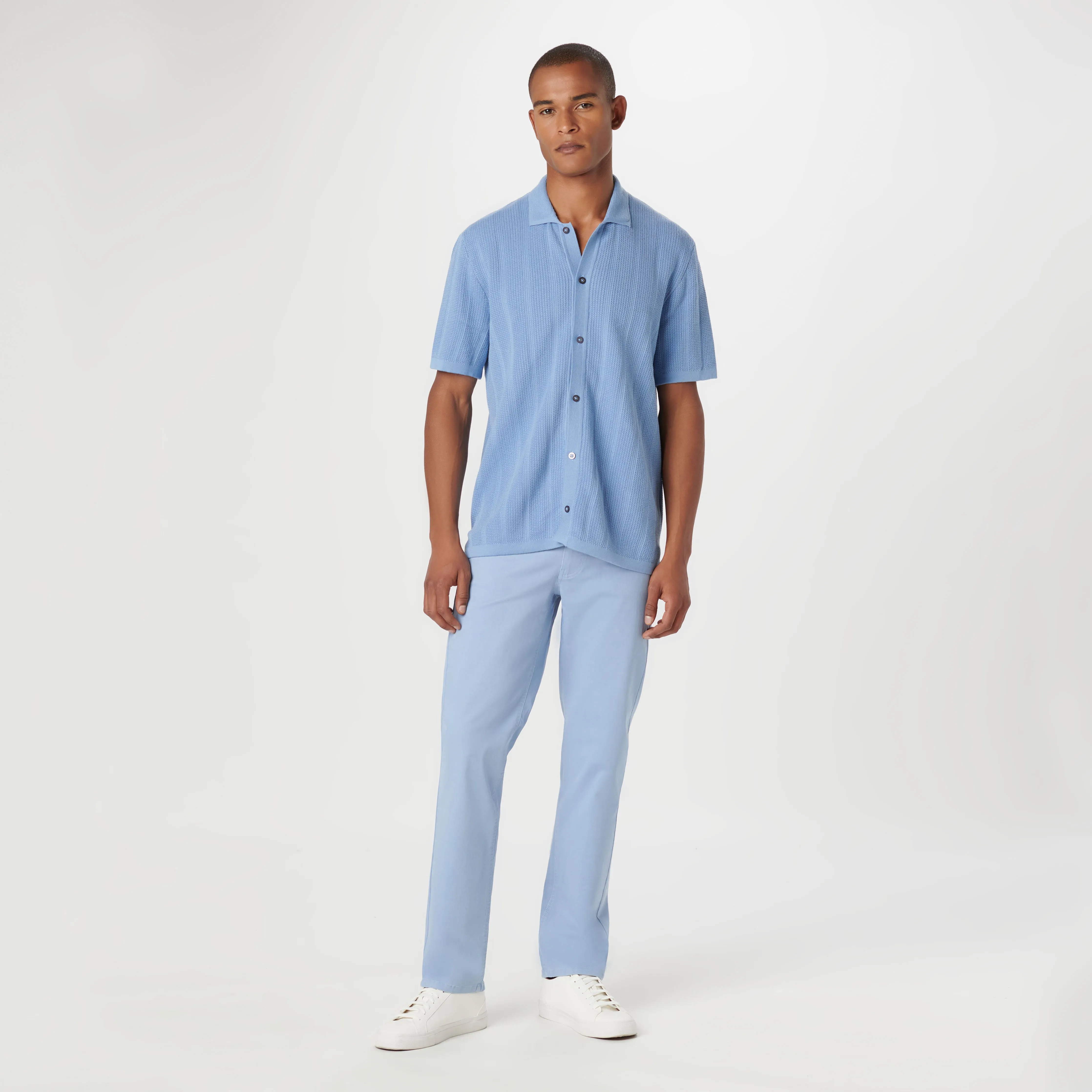 Waffle Rib Full Button Short Sleeve Polo Sweater sold by Bugatchi product image thumbnail 5