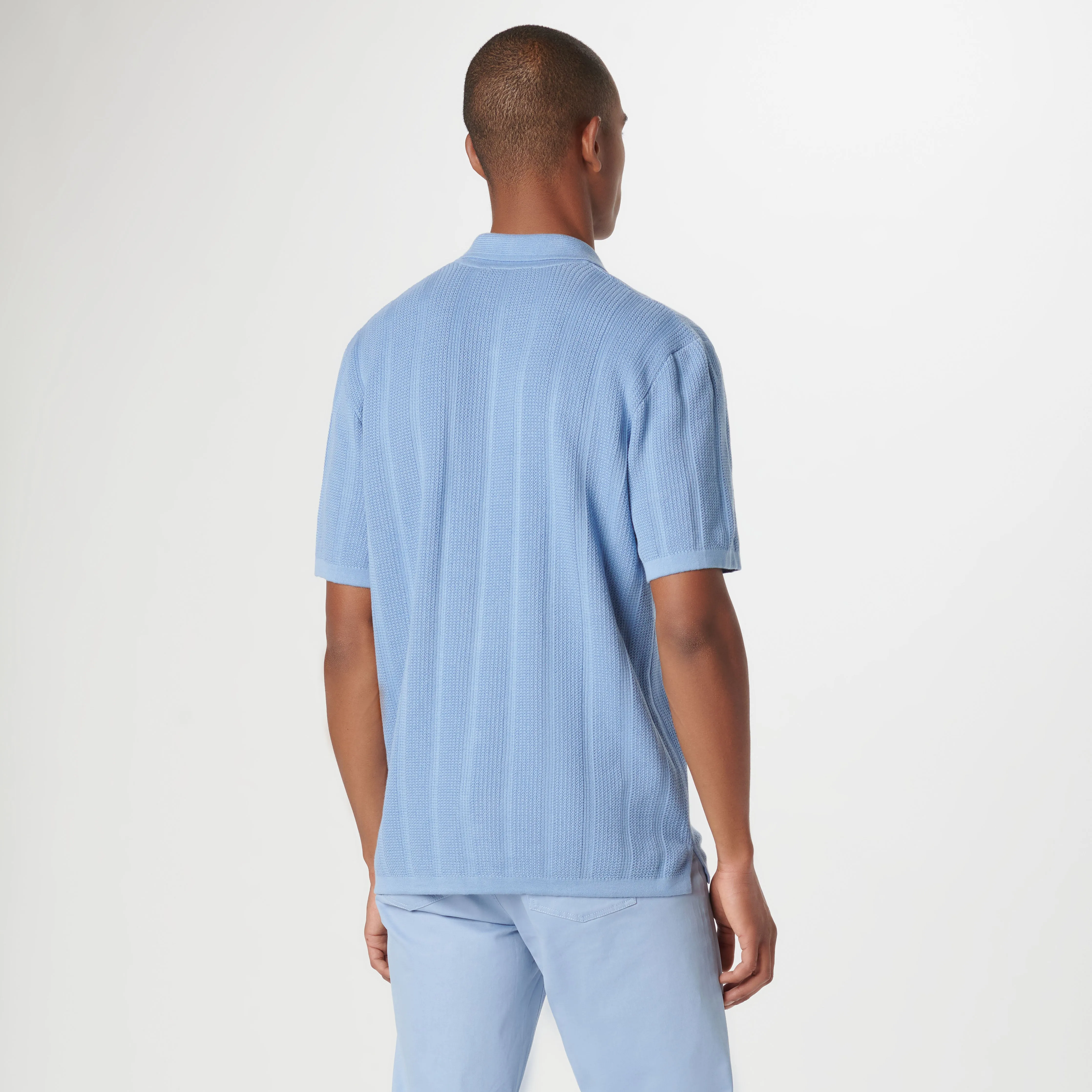 Waffle Rib Full Button Short Sleeve Polo Sweater sold by Bugatchi product image thumbnail 4