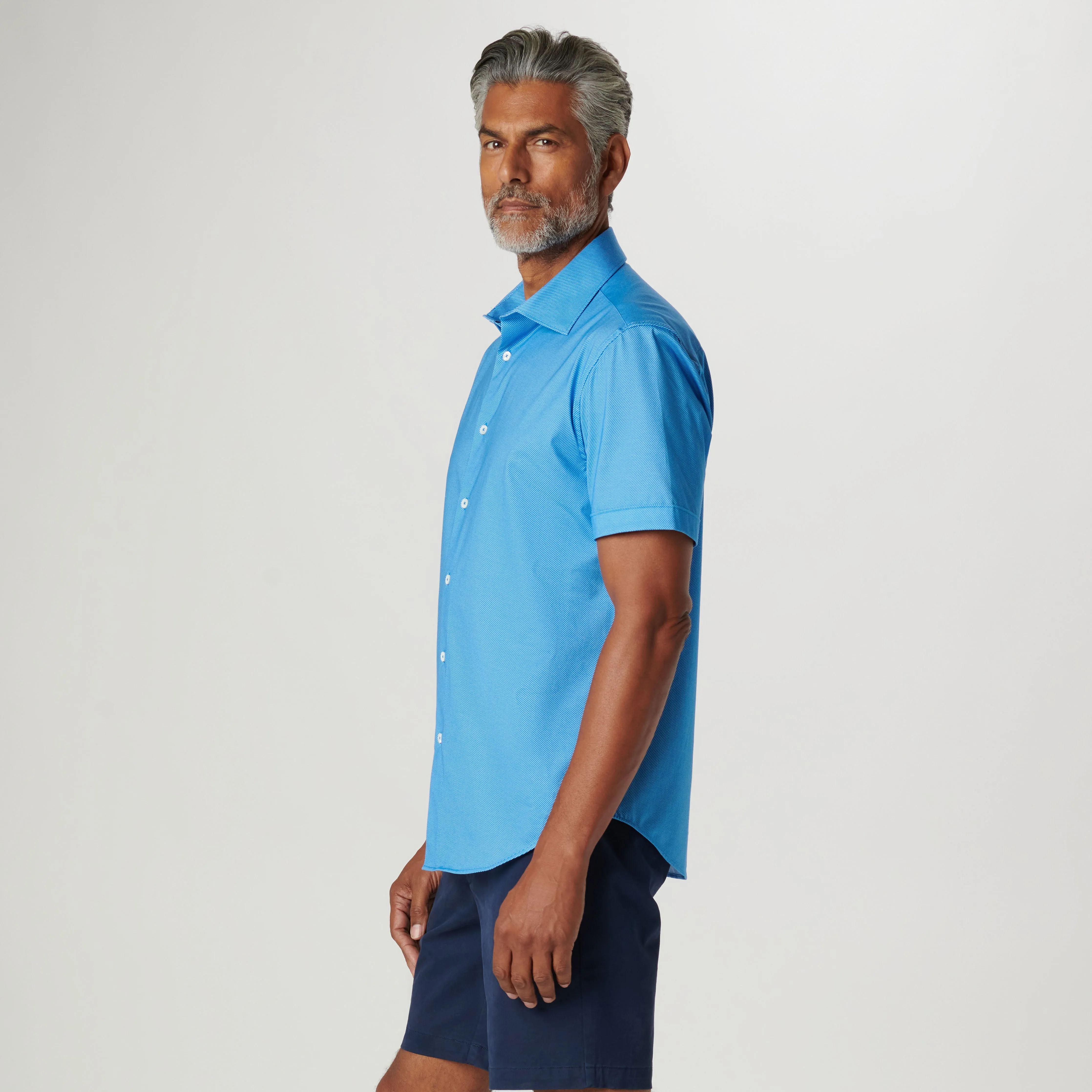 Miles Diagonal Pin Stripe OoohCotton Short Sleeve Shirt sold by Bugatchi product image thumbnail 3