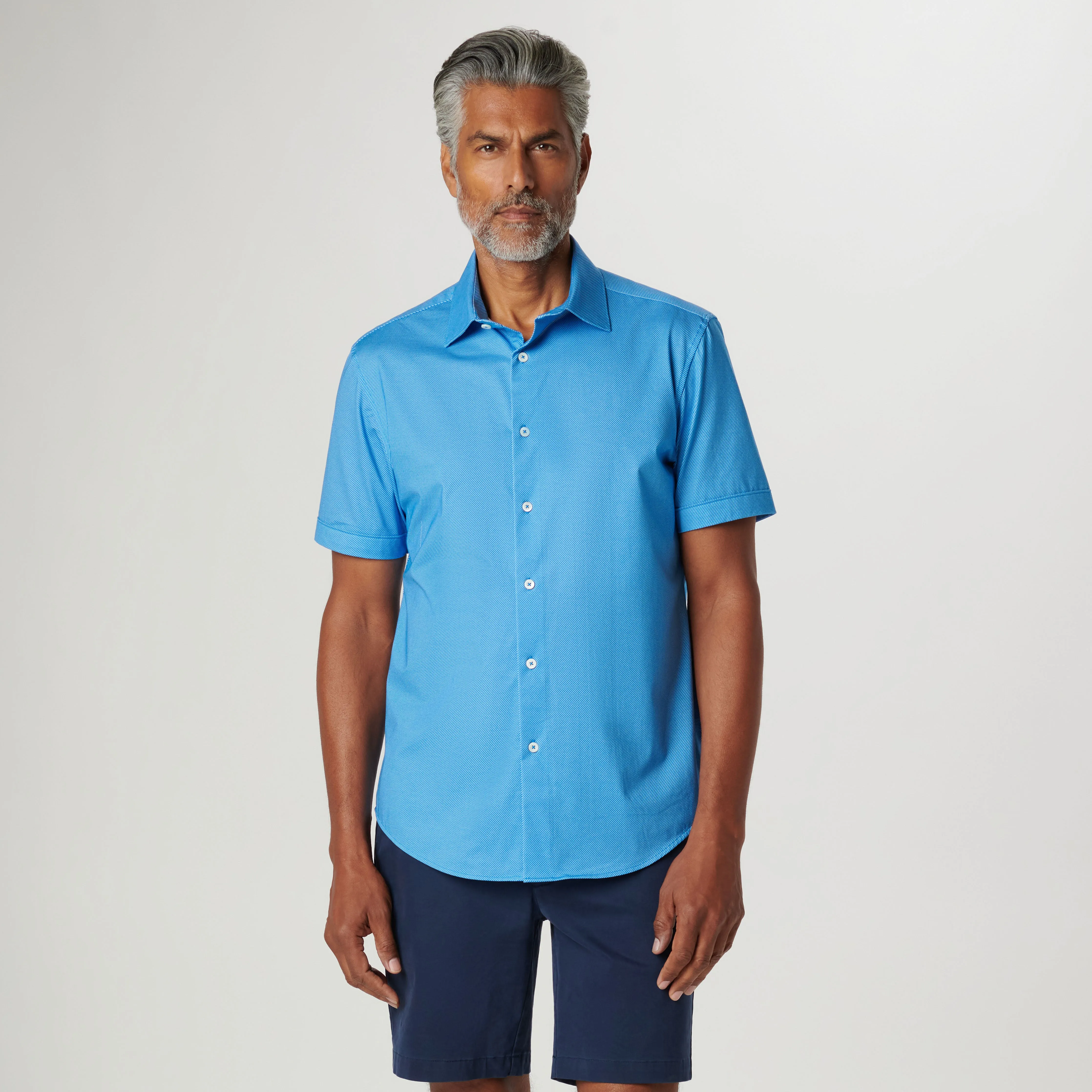 Miles Diagonal Pin Stripe OoohCotton Short Sleeve Shirt sold by Bugatchi product image thumbnail 2