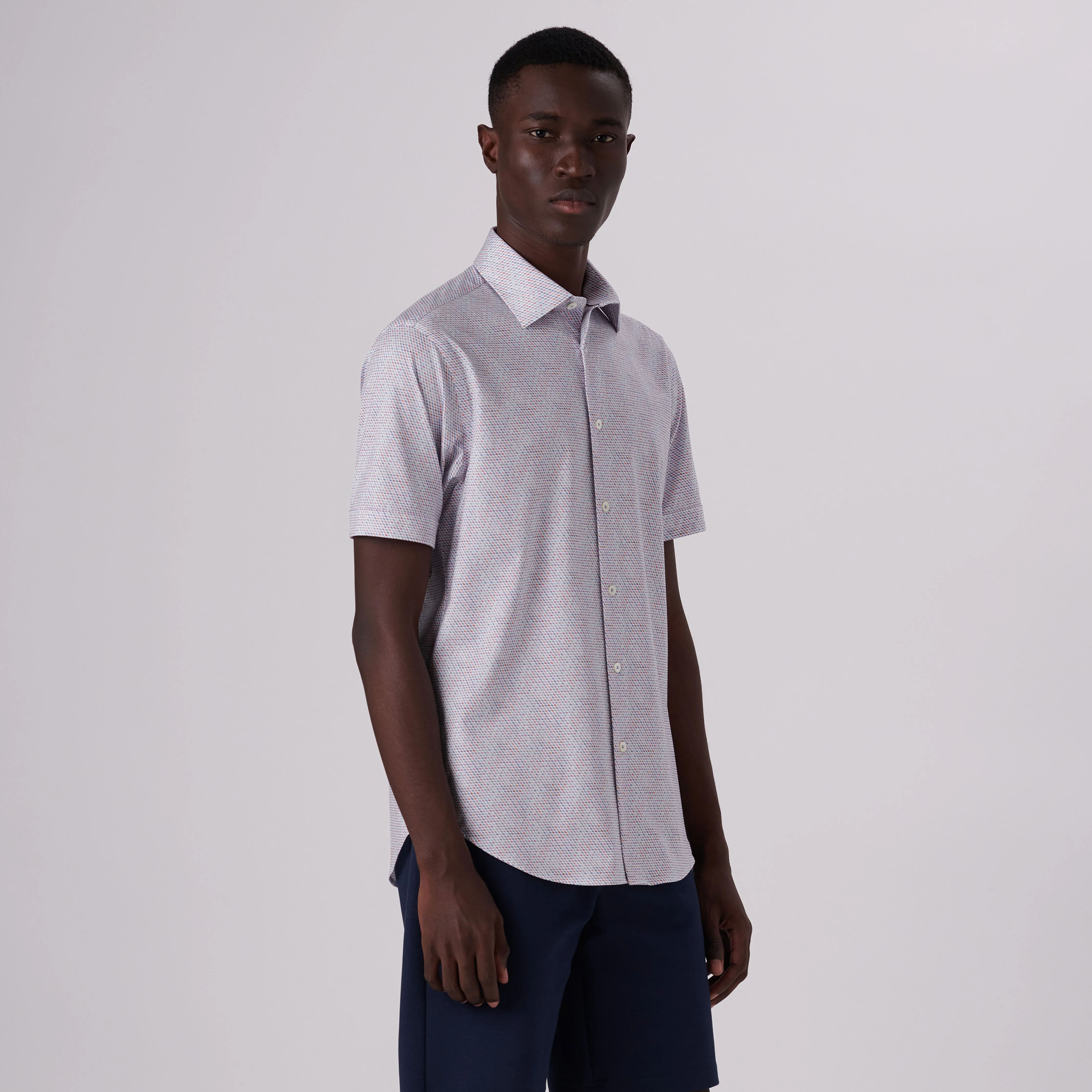 Miles Honeycomb Print OoohCotton Short Sleeve Shirt sold by Bugatchi product image thumbnail 3