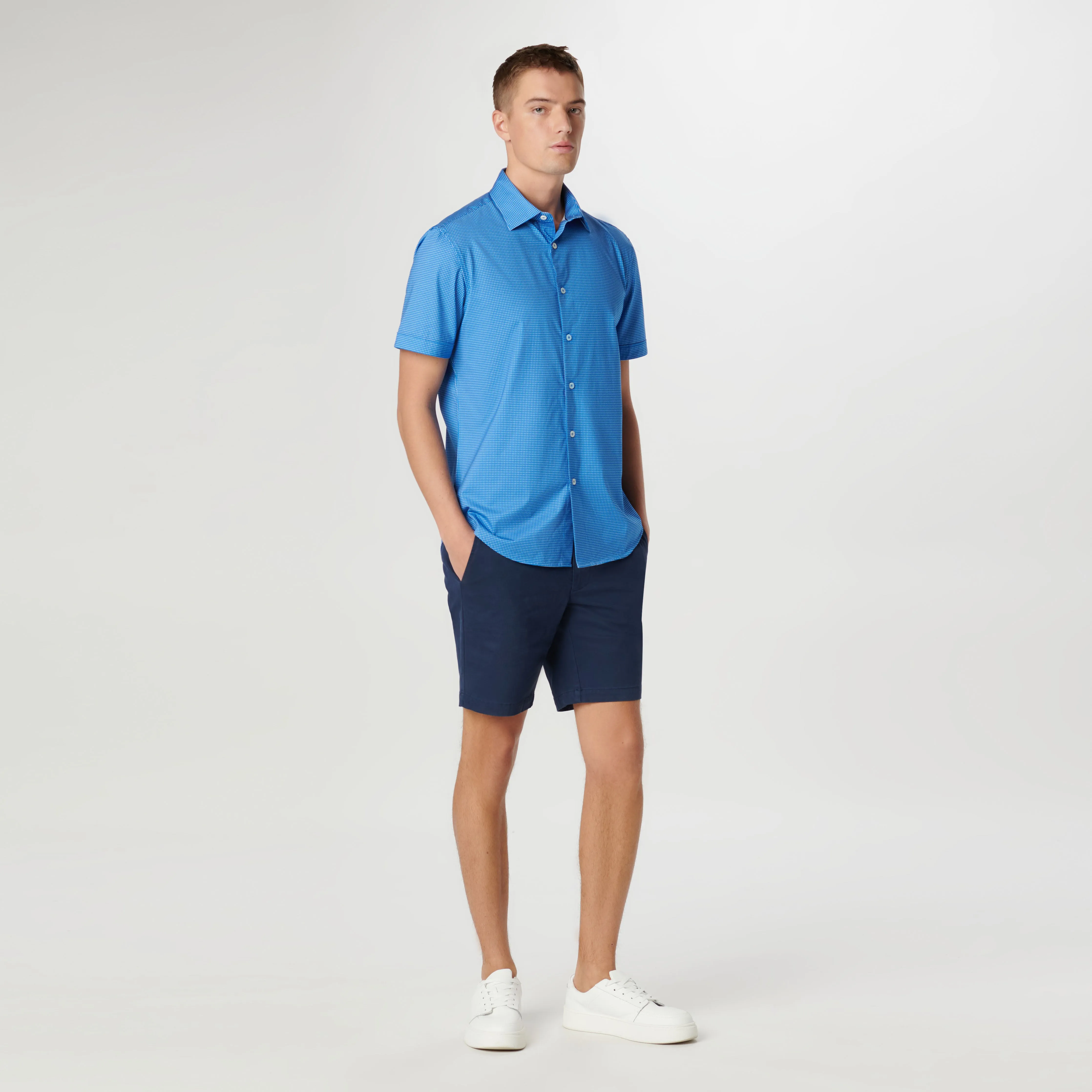 Miles Pin Dot OoohCotton Short Sleeve Shirt sold by Bugatchi product image thumbnail 5