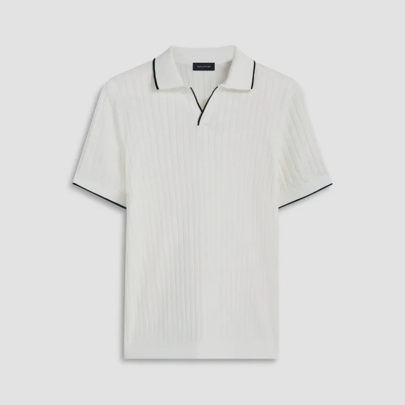 Rib Knit Short Sleeve Johnny Collar Sweater sold by Bugatchi